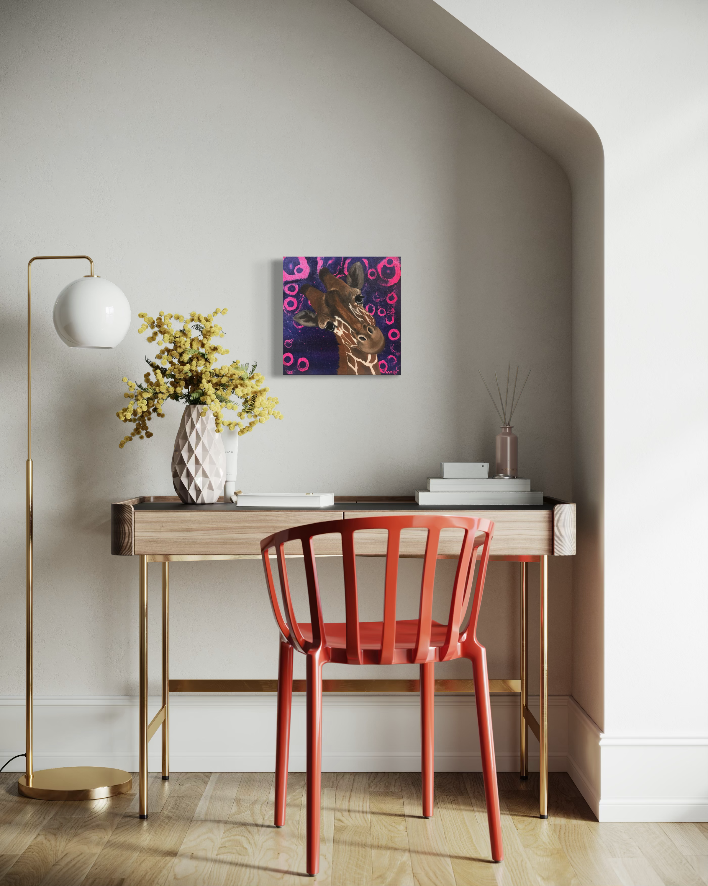 colorful giraffe painting for nursery or office decor