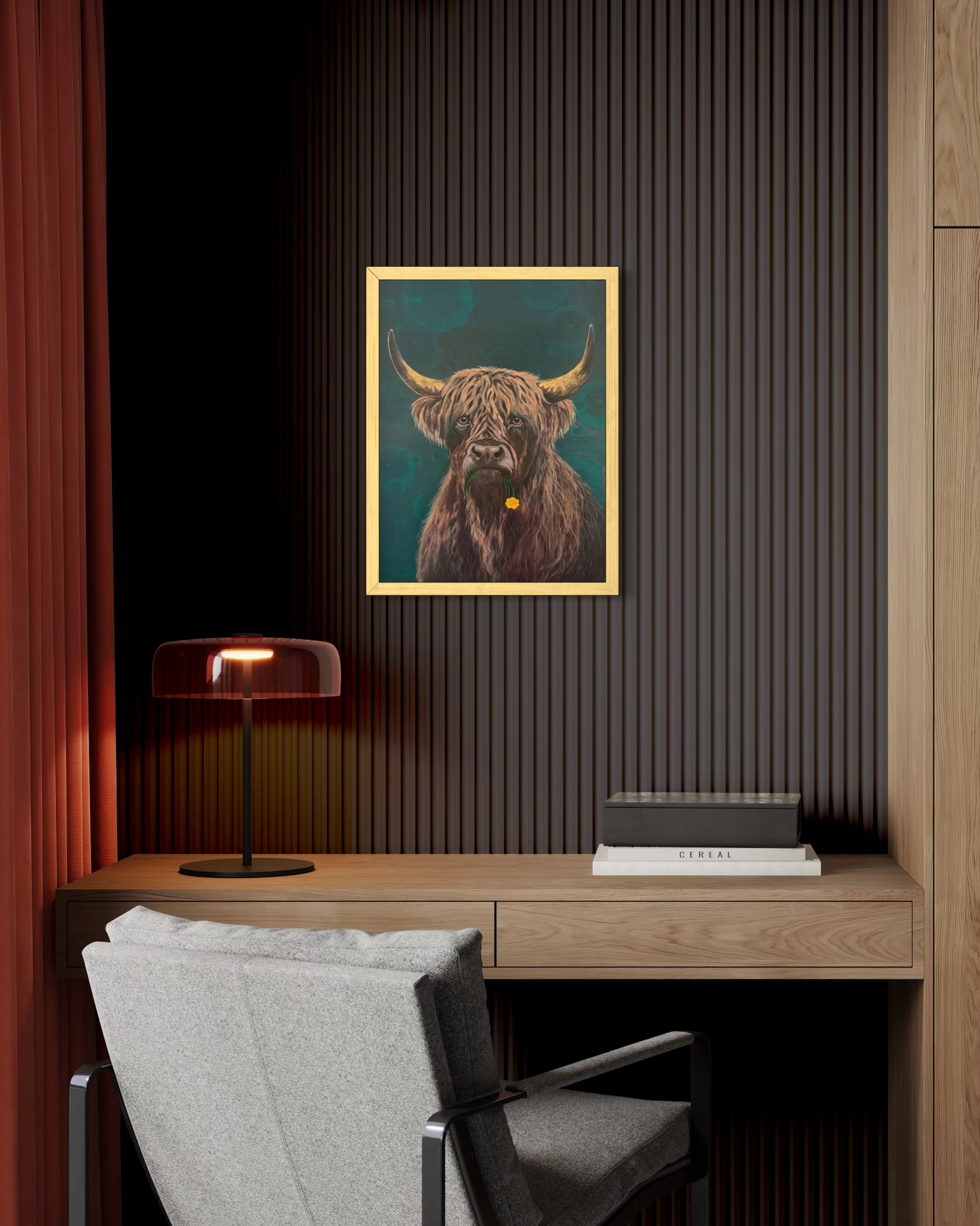 grounded bold modern artwork with soft tones and texture for office