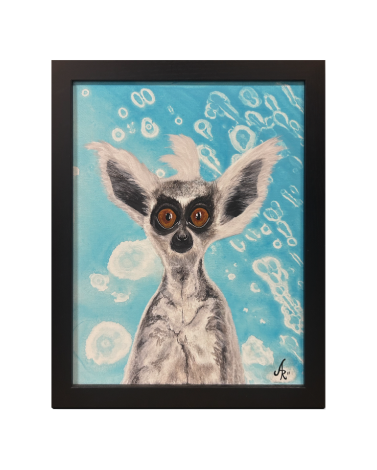"Monday Morning", Lemur Painting, Original Acrylic Art, 11" x 14", Framed