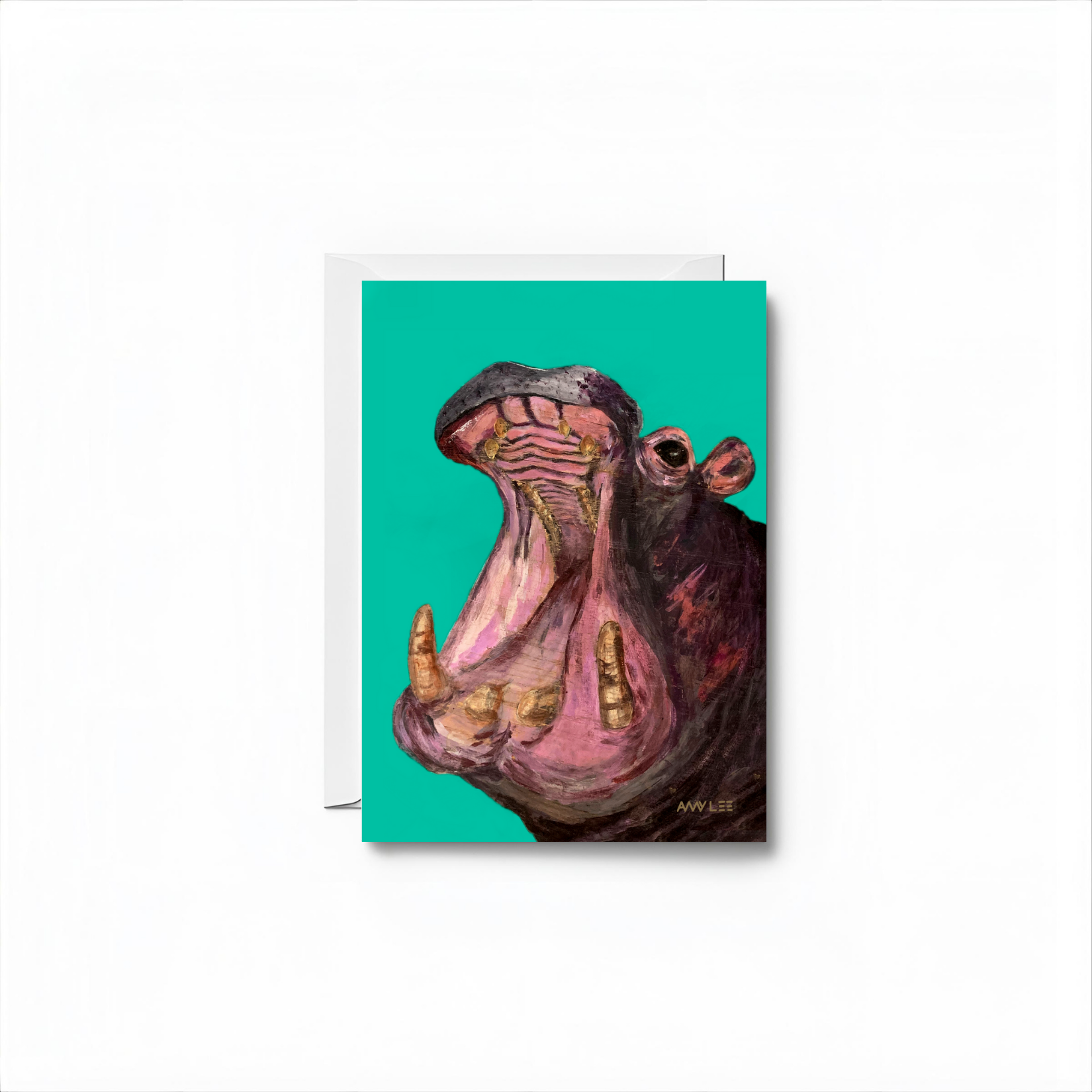 Hippo Art Blank Notecard - Colorful Animal Design by Amy Lee Designs
