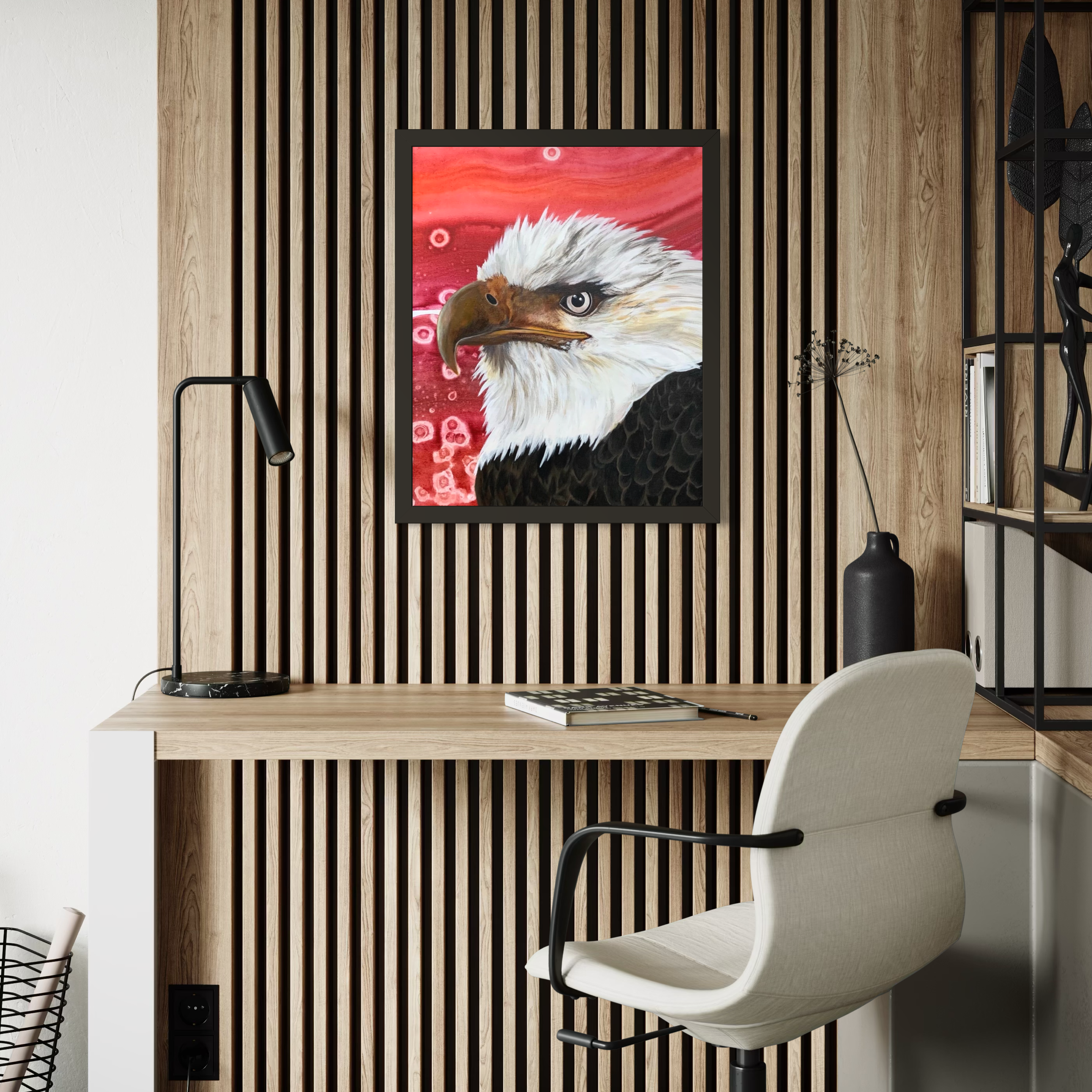 framed bald eagle painting for office or study decor