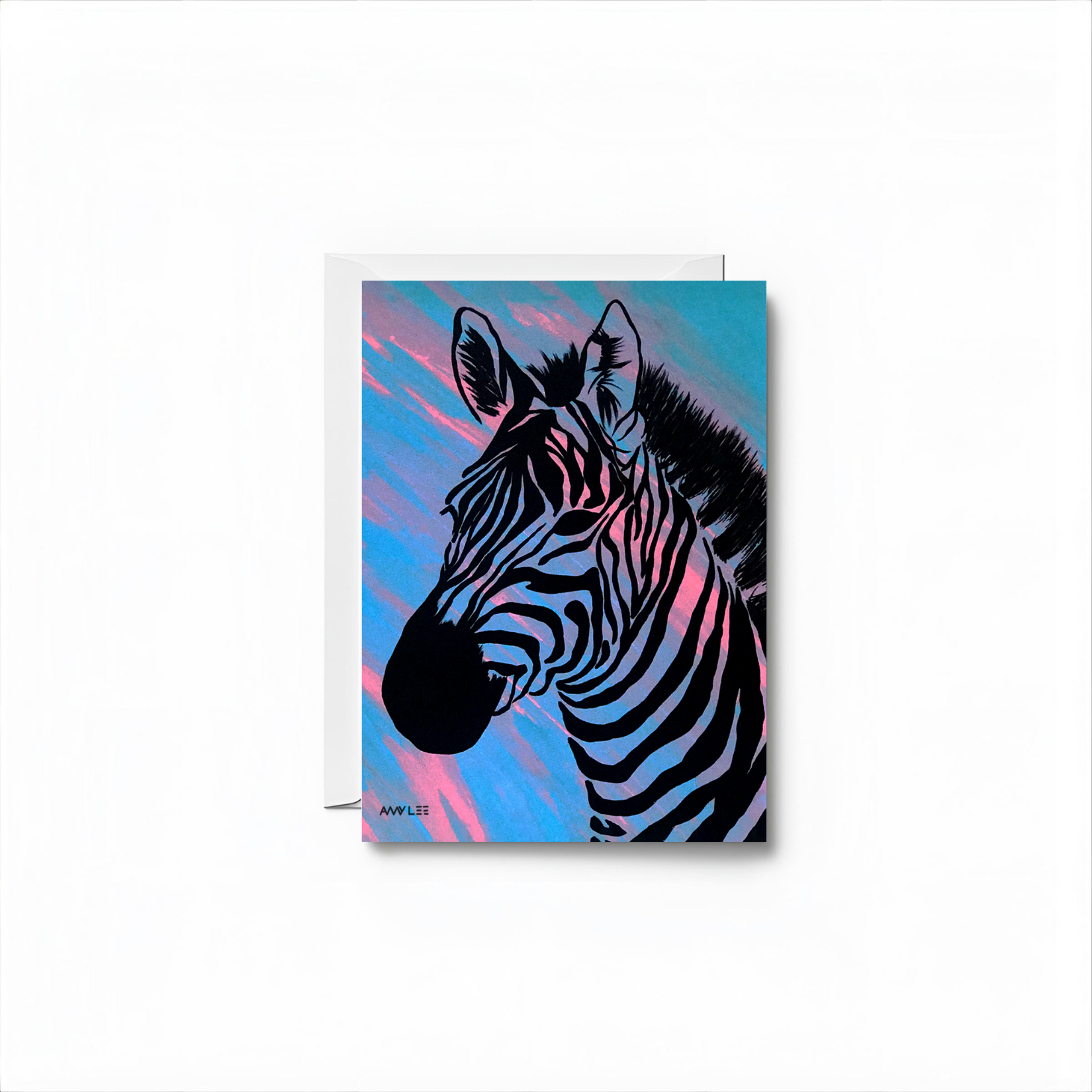 Zebra Art Blank Notecard - Colorful Animal Design by Amy Lee Designs