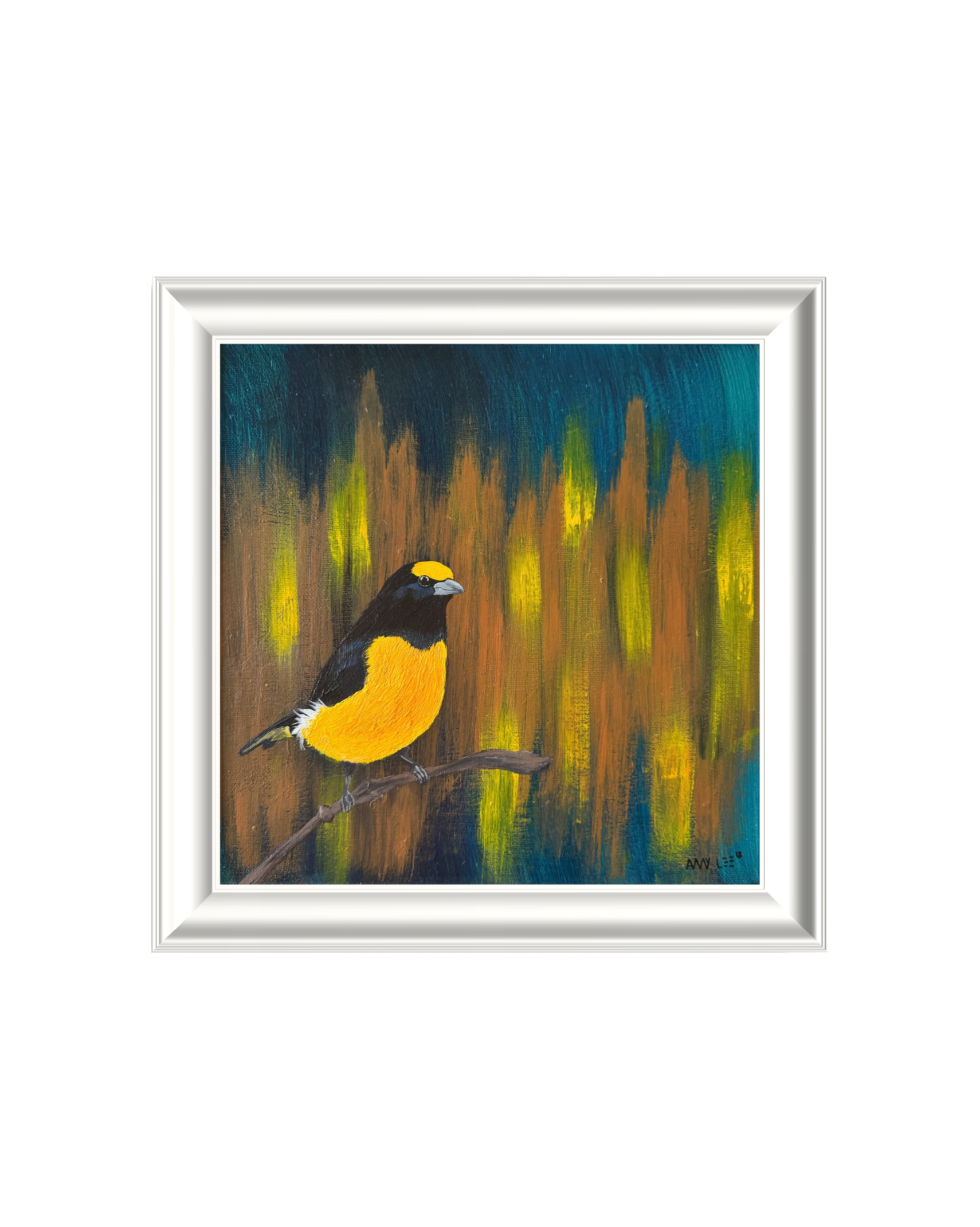 Close up of acrylic texture and brushwork on bird painting