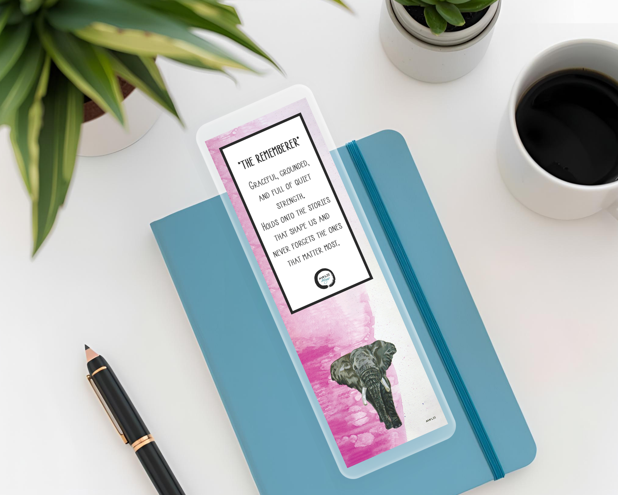 Elephant_Bookmark  on turquoise journal Mockup.png