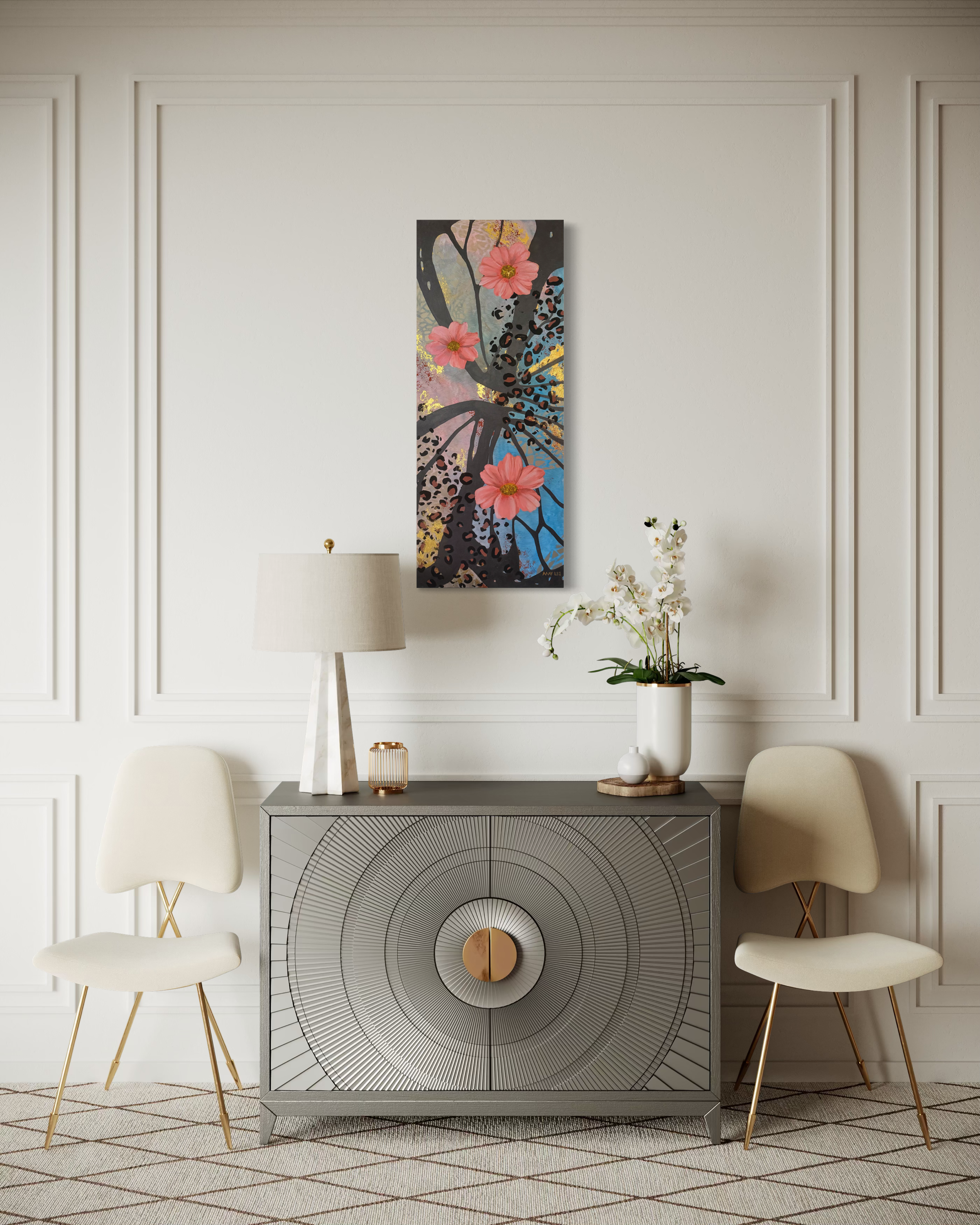 modern colorful wall art with butterfly form and organic pattern