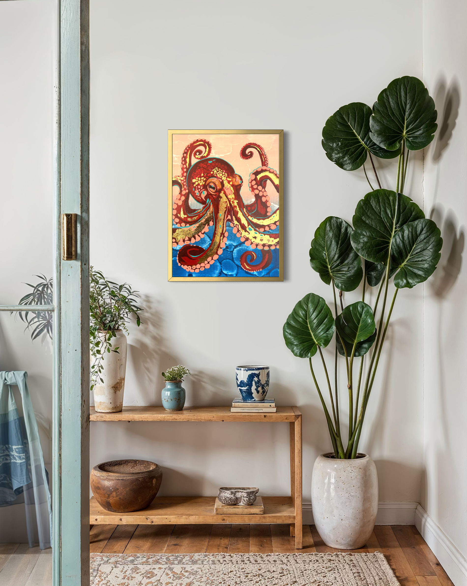 octopus wall art original acrylic painting coastal artwork