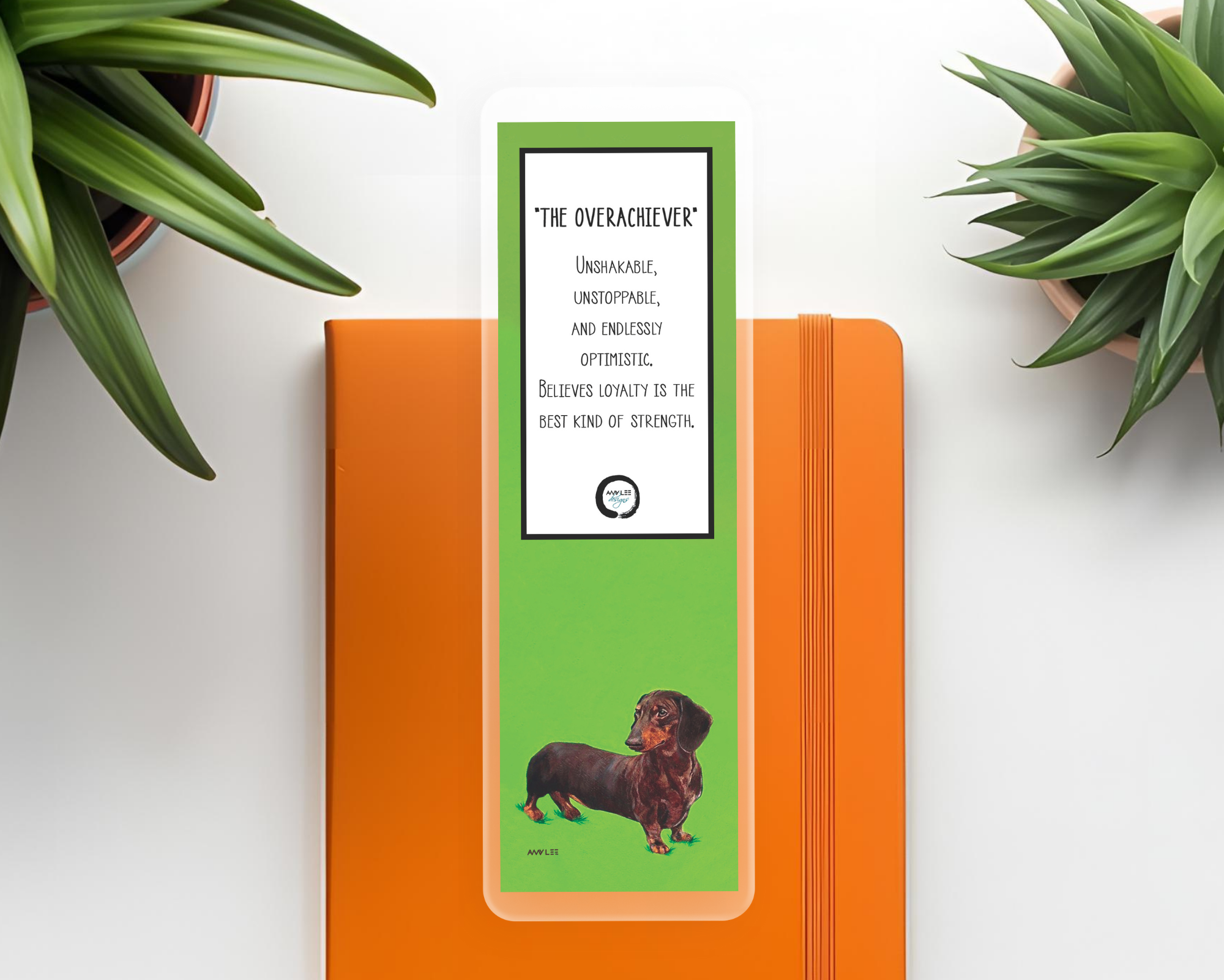 Daschund_Bookmark  on orange  journal Mockup.png