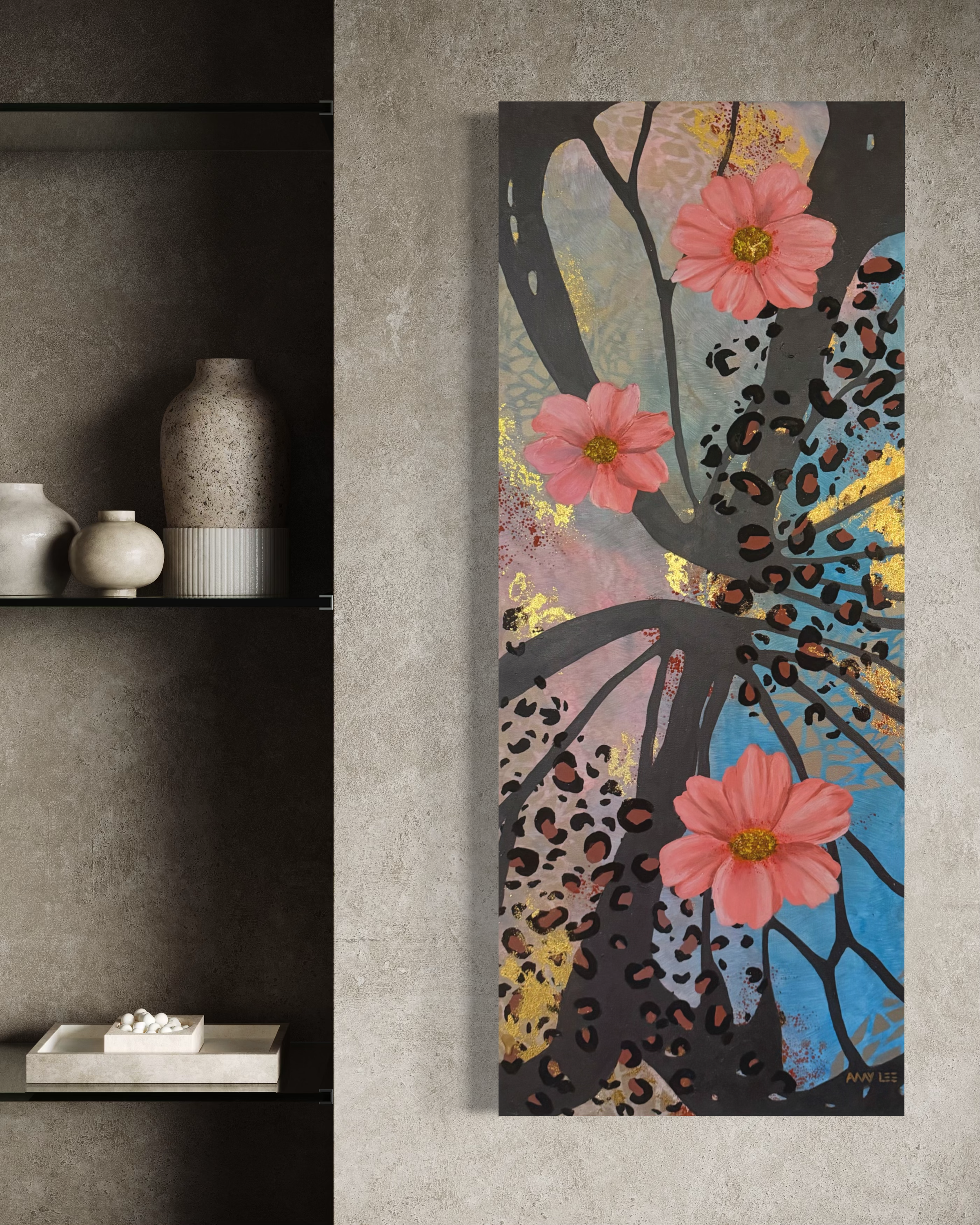 modern colorful wall art with butterfly form and organic pattern