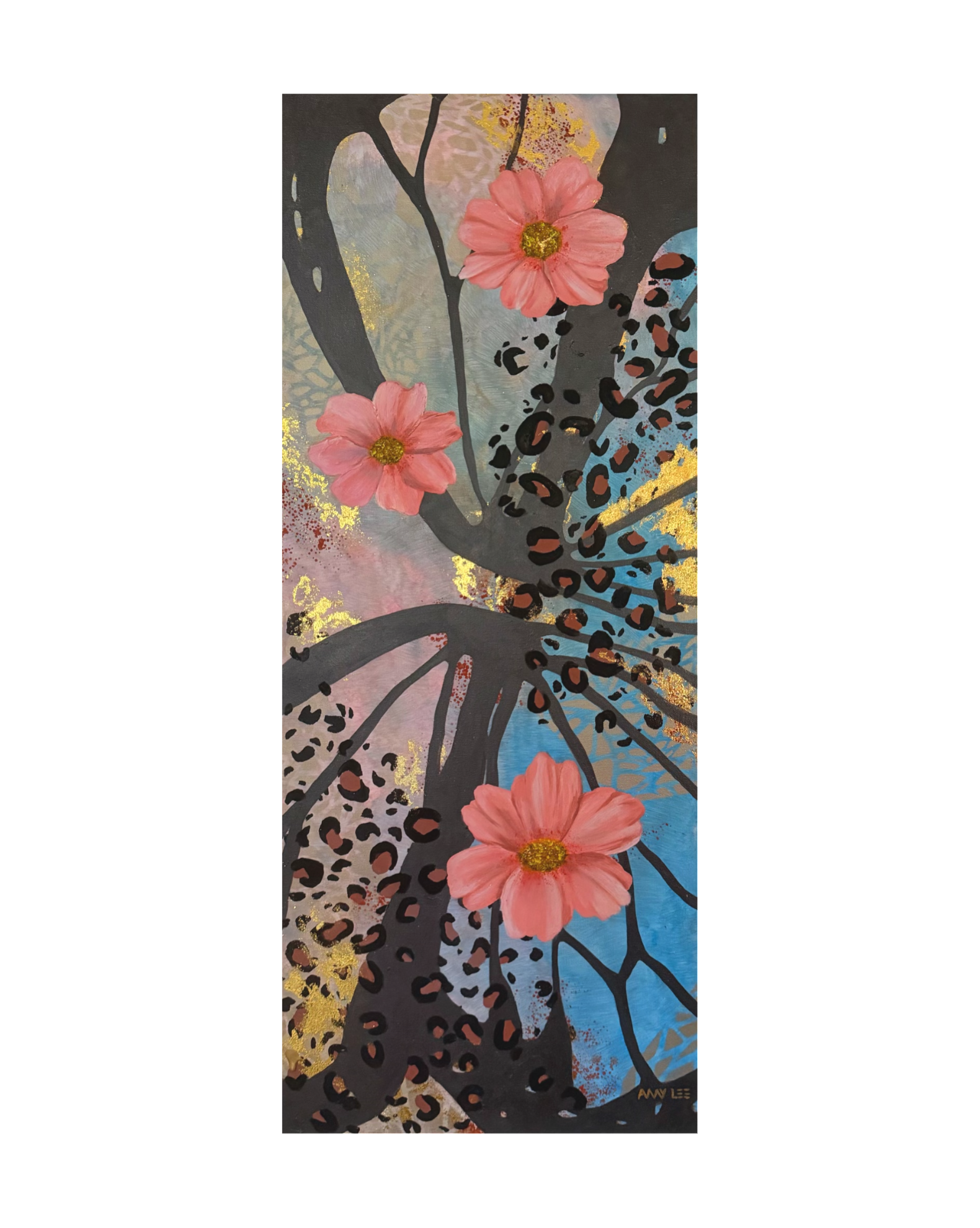 "Wild Grace", Abstract Floral Butterfly Painting, Original Acrylic Art, 16" x 40", Gallery Wrapped