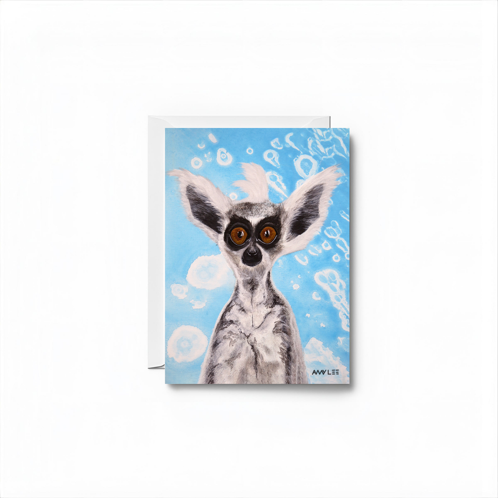 Lemur Art Blank Notecard - Colorful Animal Design by Amy Lee Designs