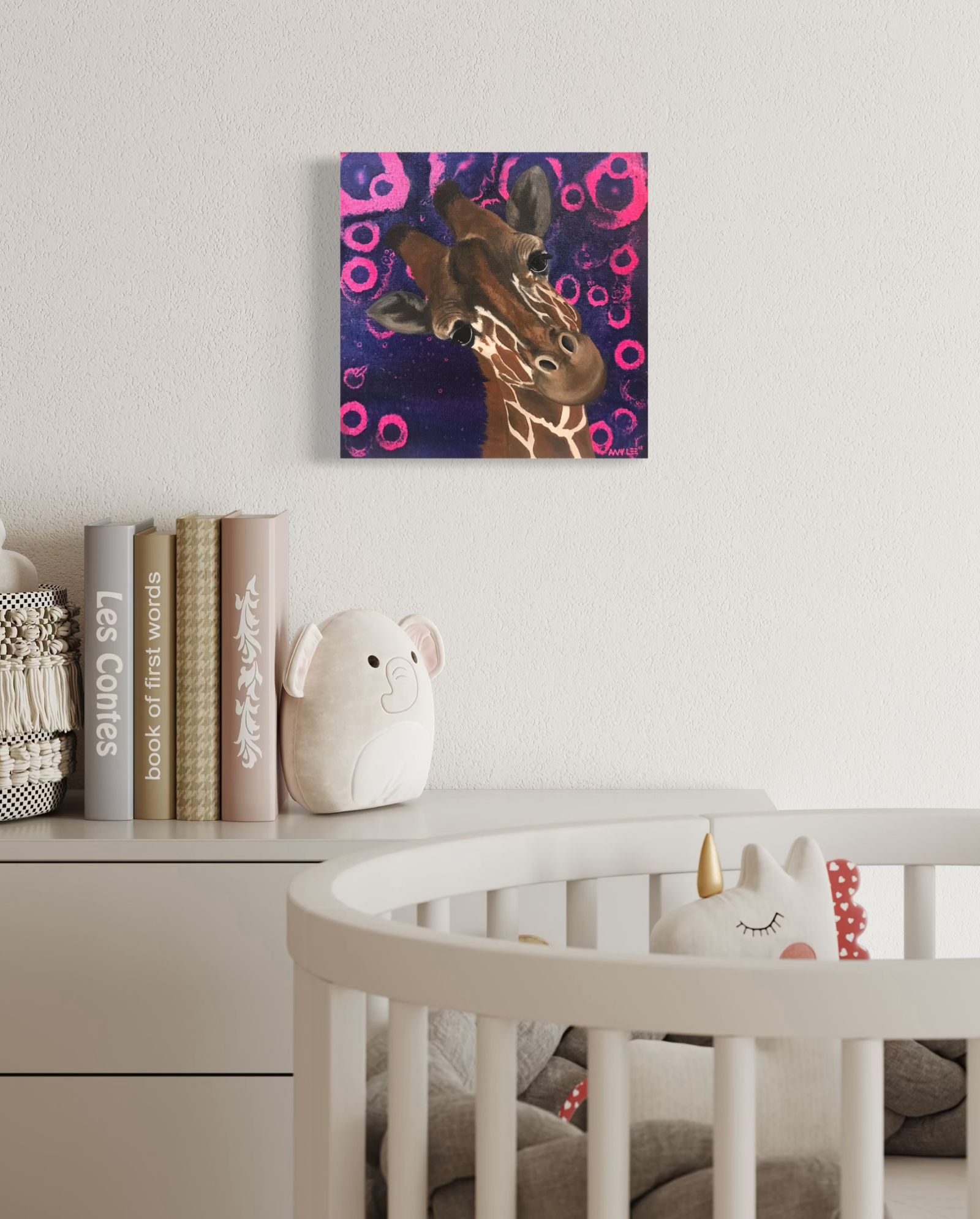 colorful giraffe painting for nursery or office decor