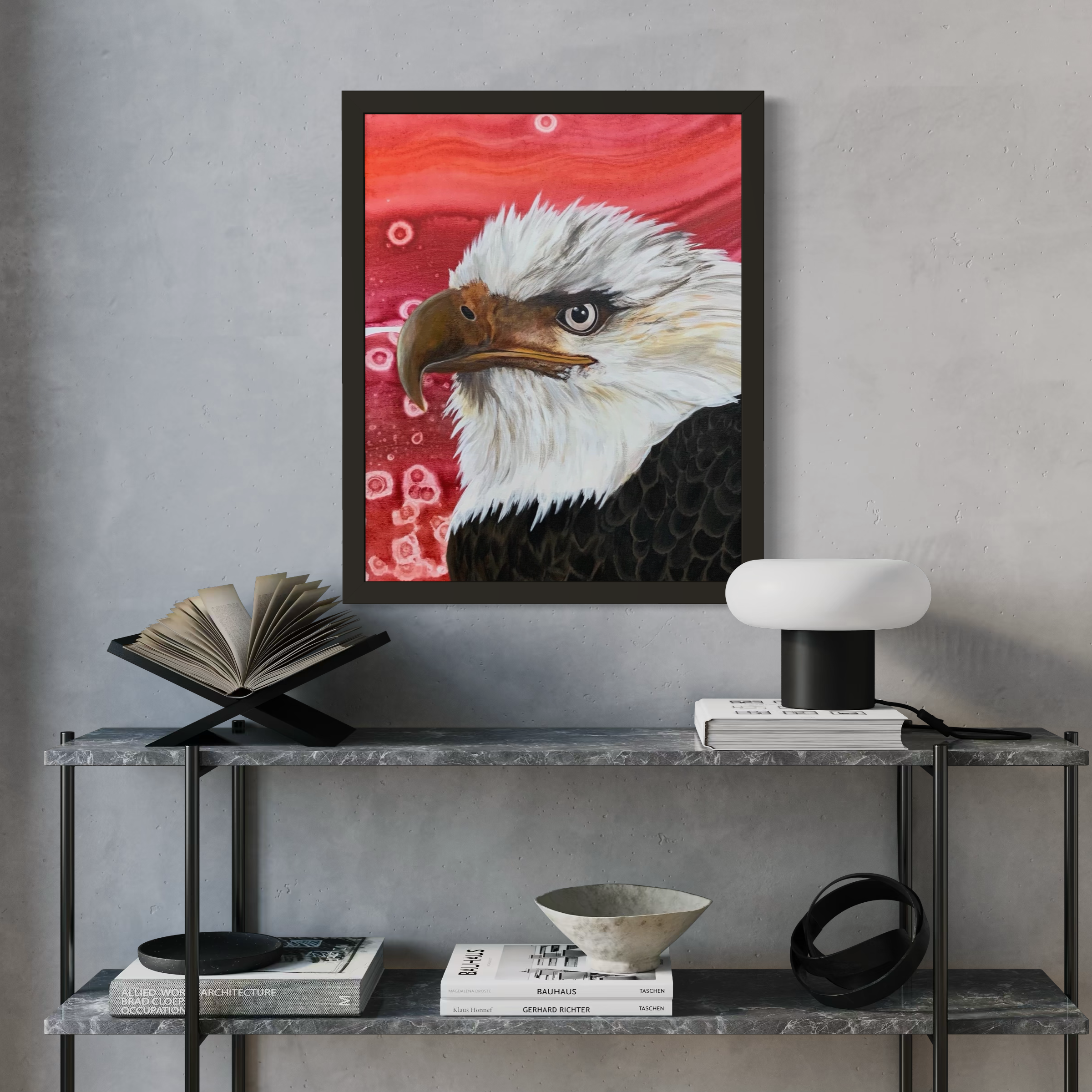 wildlife painting with detailed feathers and neutral tones