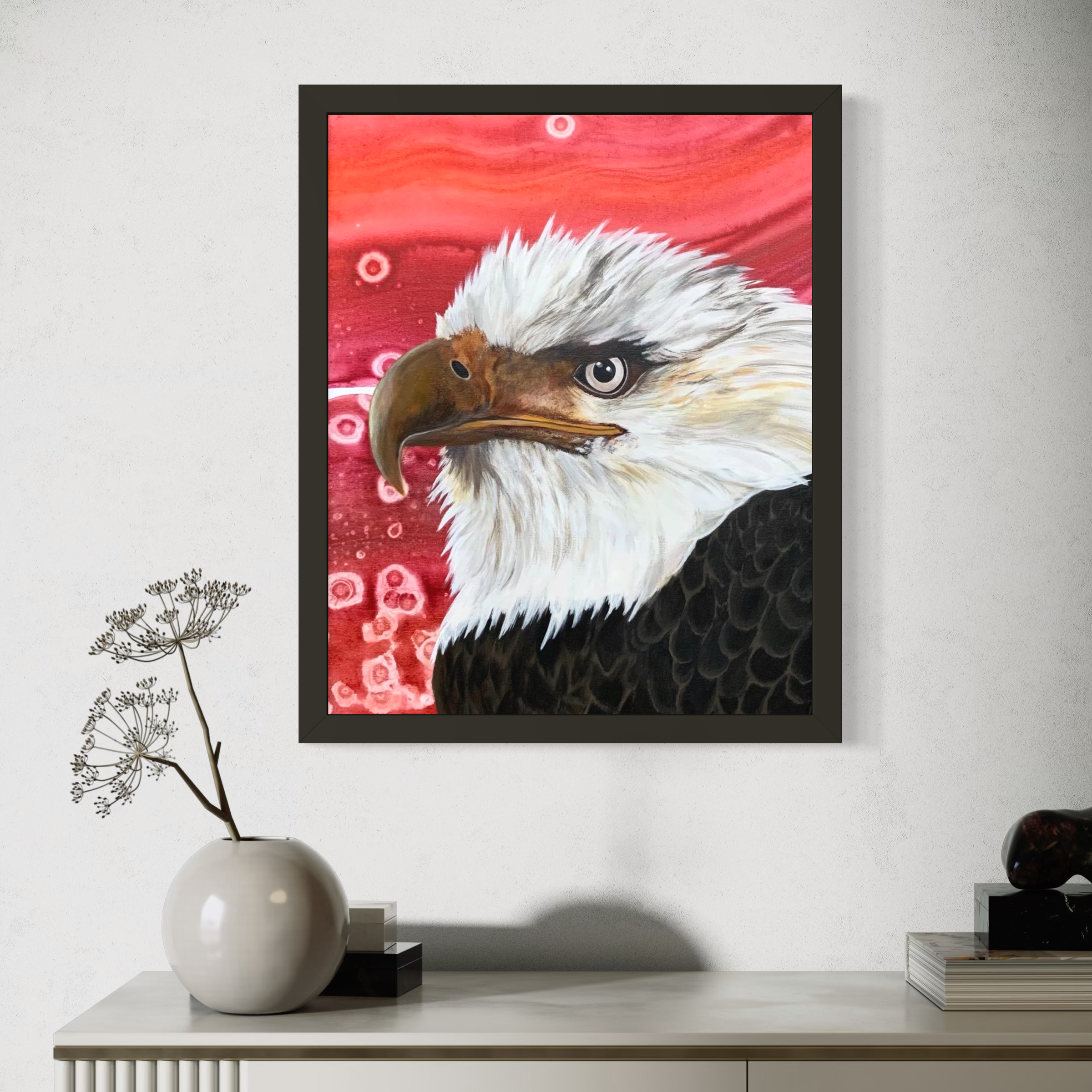 Freedom bald eagle original painting 16x20 framed canvas