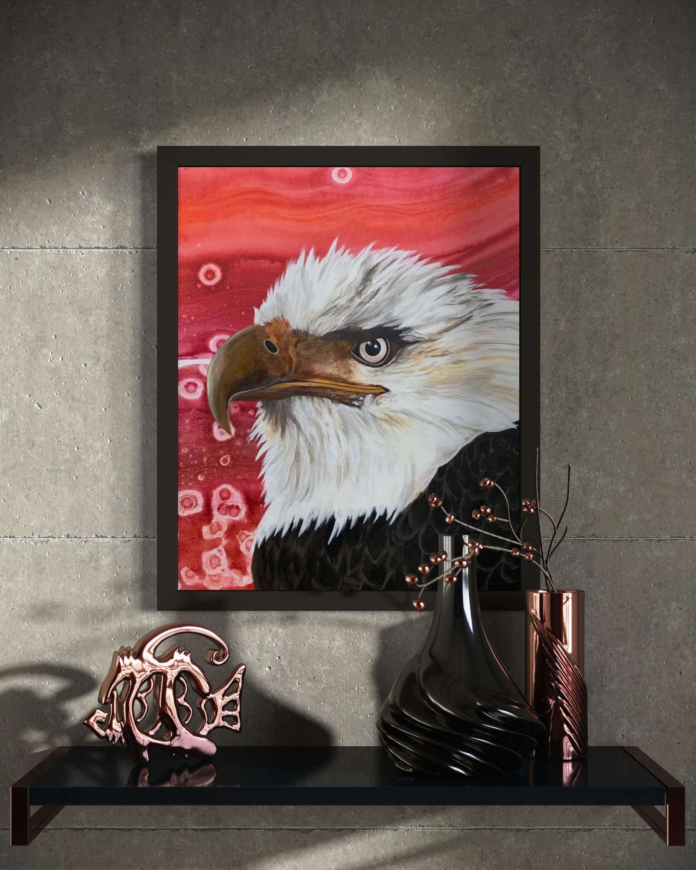 Freedom bald eagle original painting 16x20 framed canvas