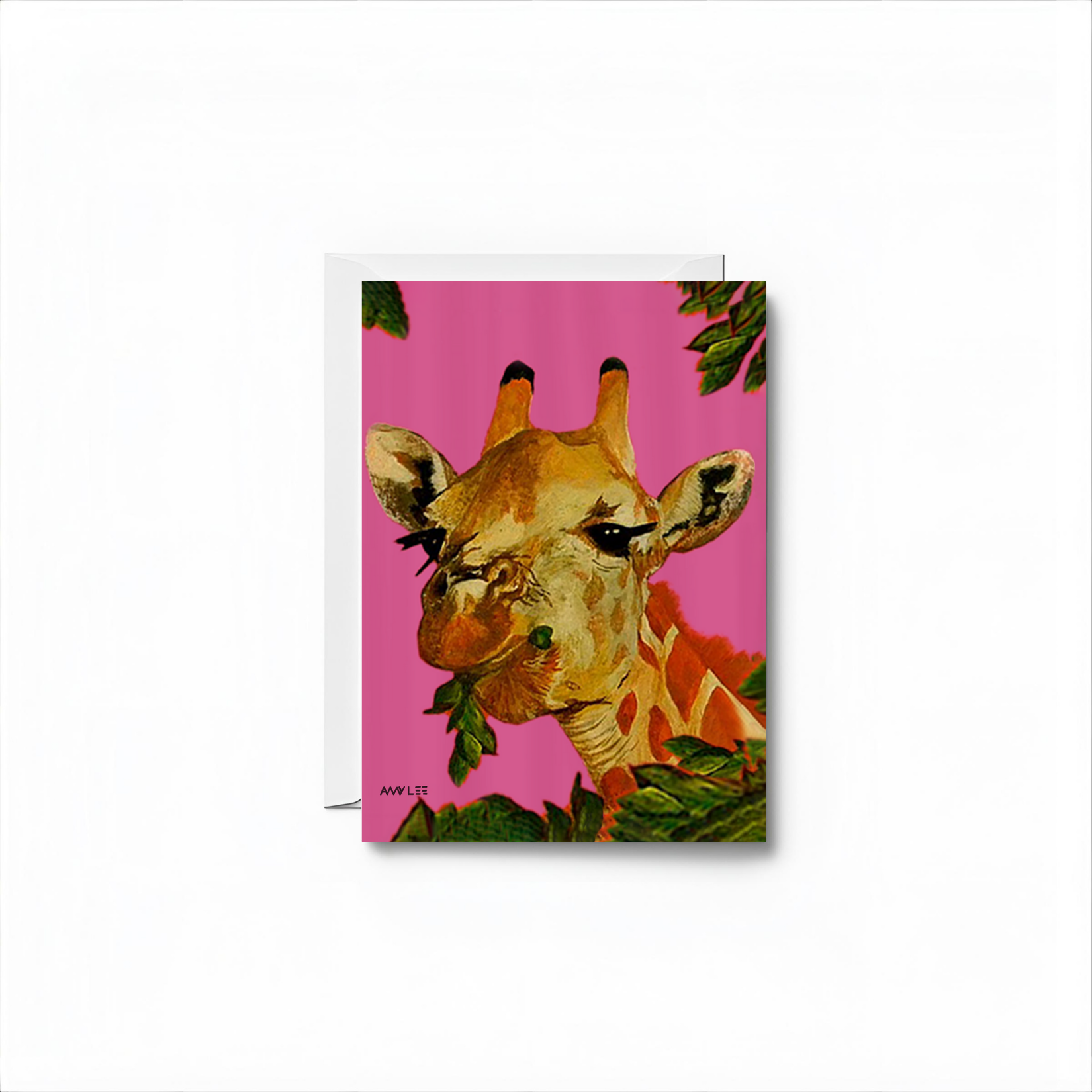 Giraffe Art Blank Notecard - Colorful Animal Design by Amy Lee Designs