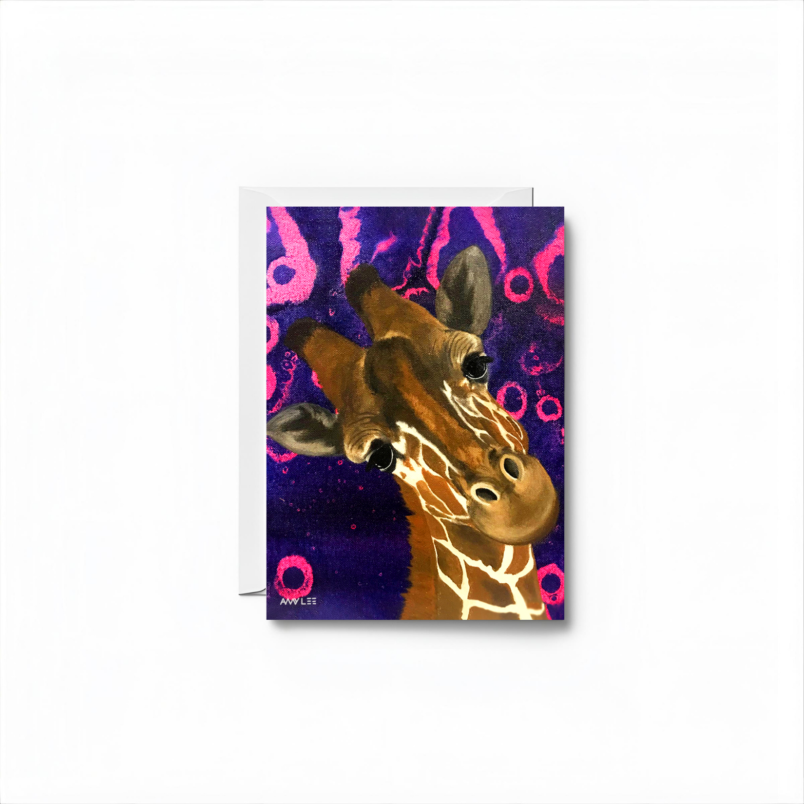 Giraffe Art Blank Notecard - Colorful Animal Design by Amy Lee Designs