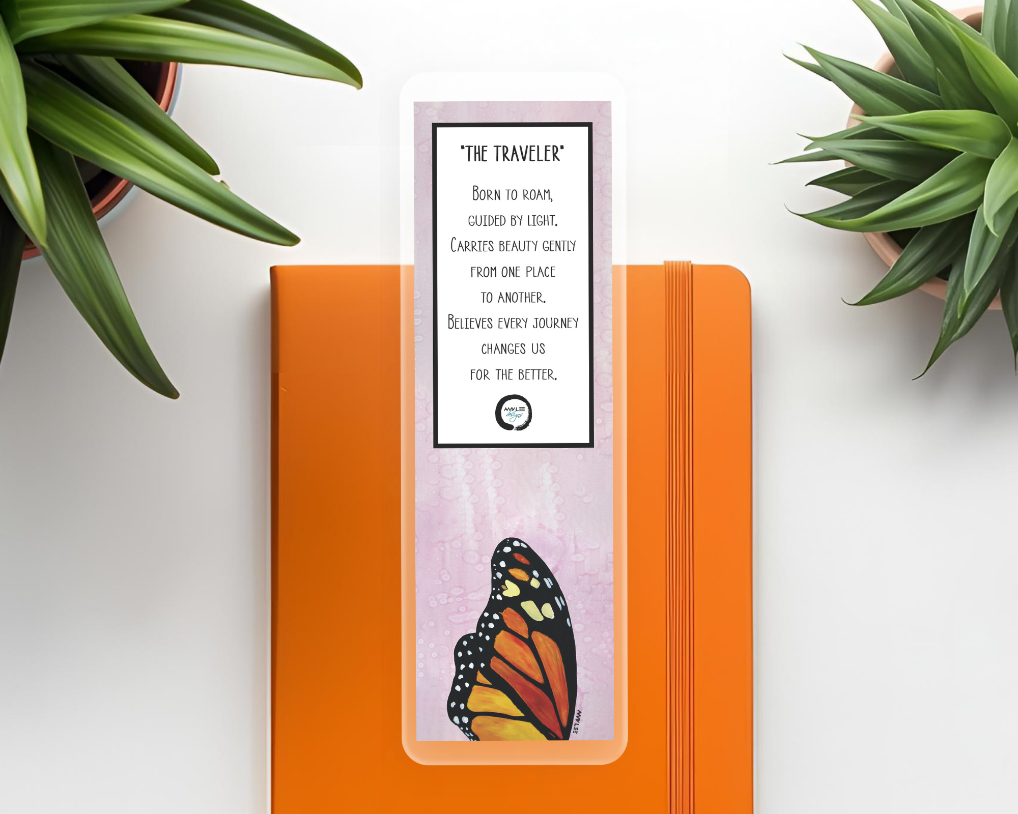 Pink Butterfly_Bookmark  on orange  journal Mockup.png