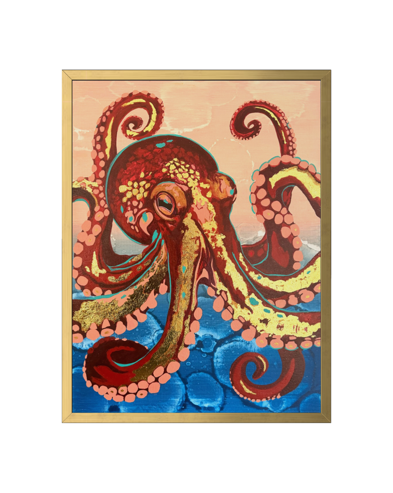 "Coral Reverie", Octopus Painting, Original Acrylic Art, 18x24", Framed
