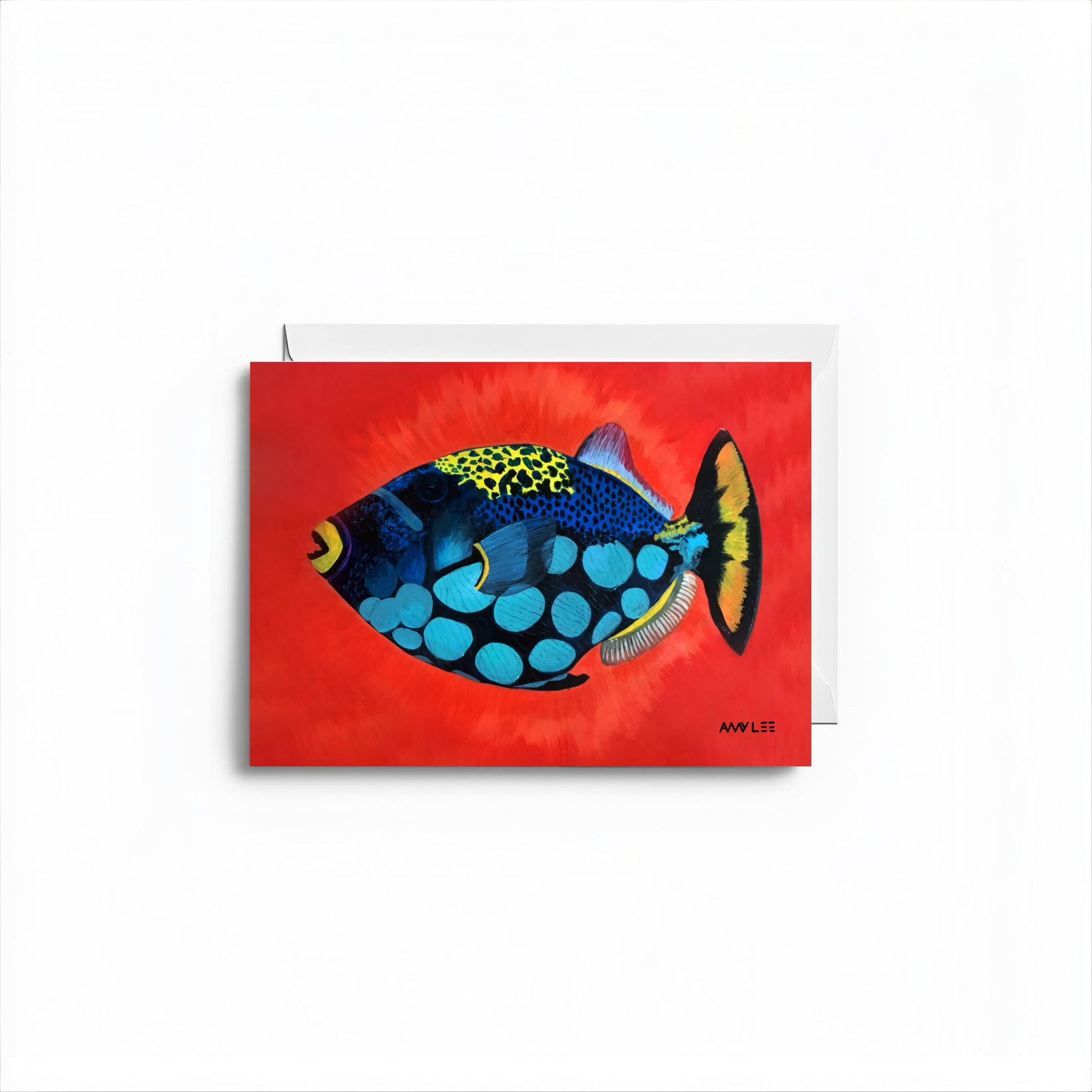 Rainbow Fish Art Blank Notecard - Colorful Animal Design by Amy Lee Designs