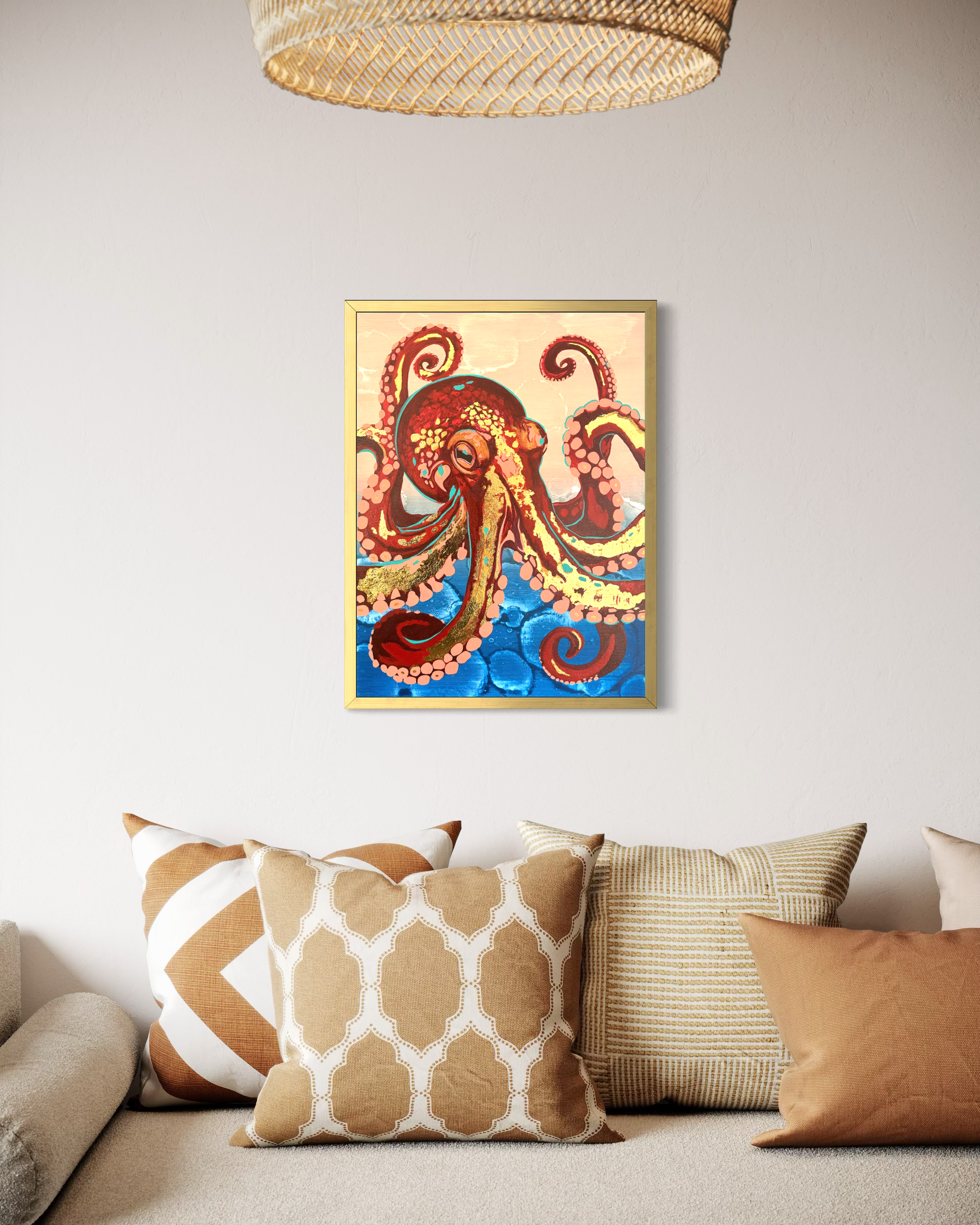 octopus wall art original acrylic painting coastal artwork