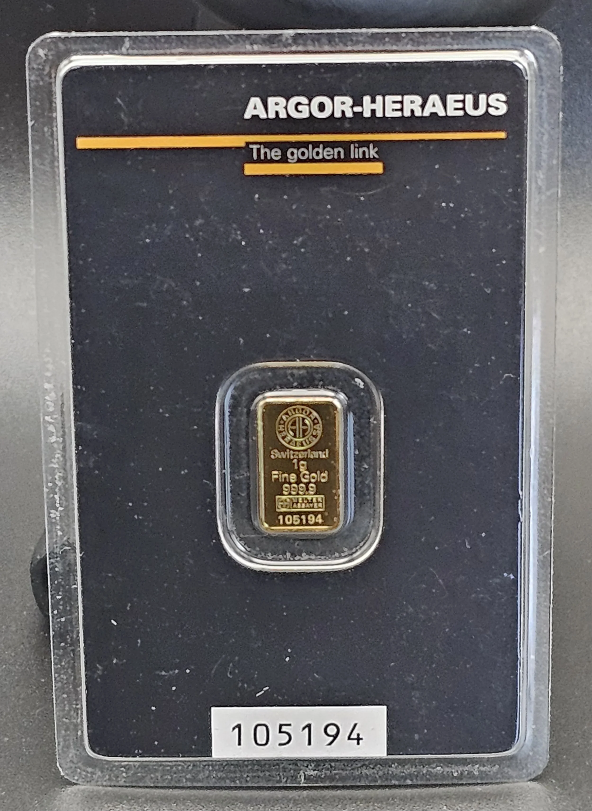 1g Argor-Heraeus Gold Bar-24k (999.9 Fine Gold)