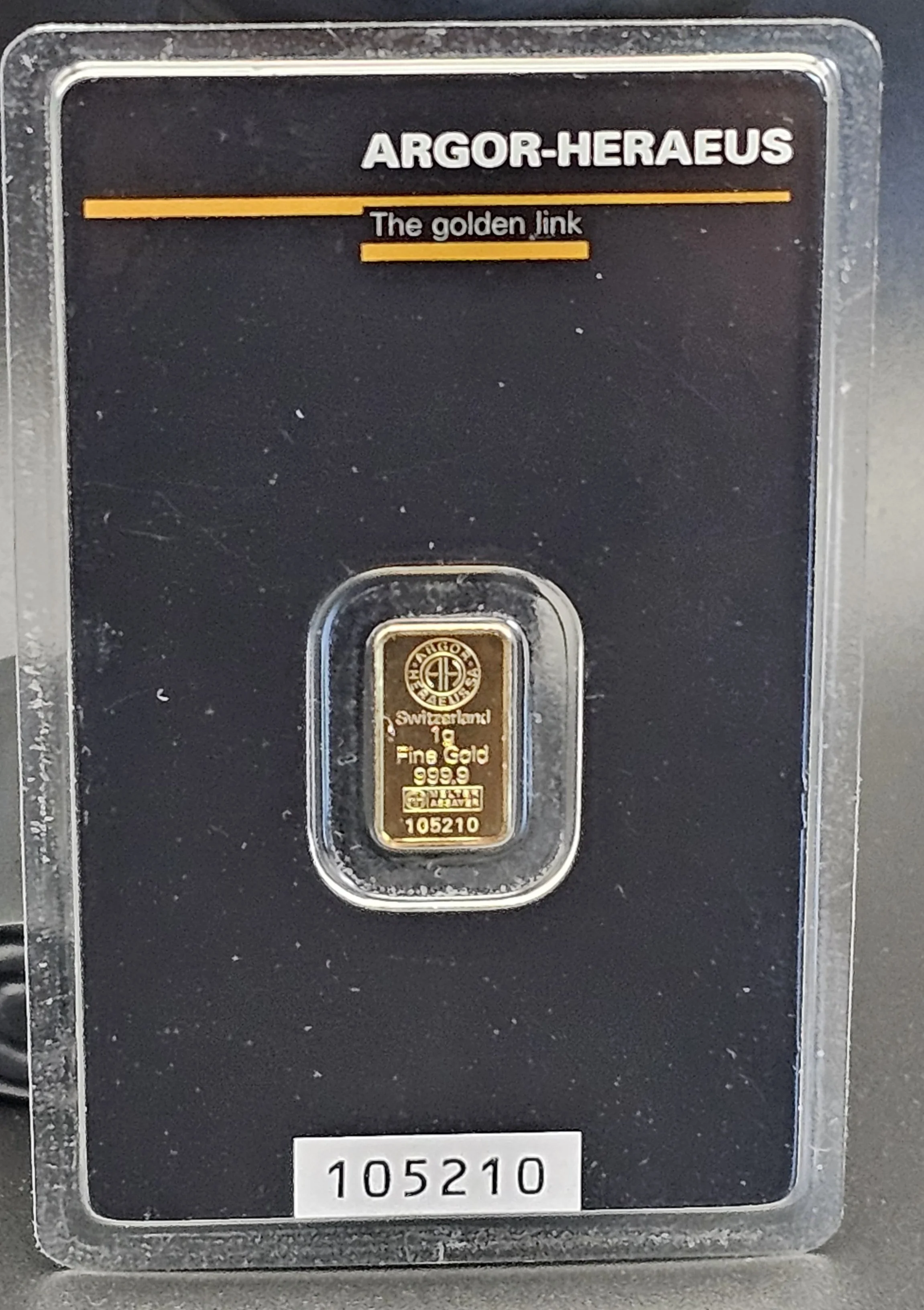 1g Argor-Heraeus Gold Bar- 24K (999.9 Fine Gold)
