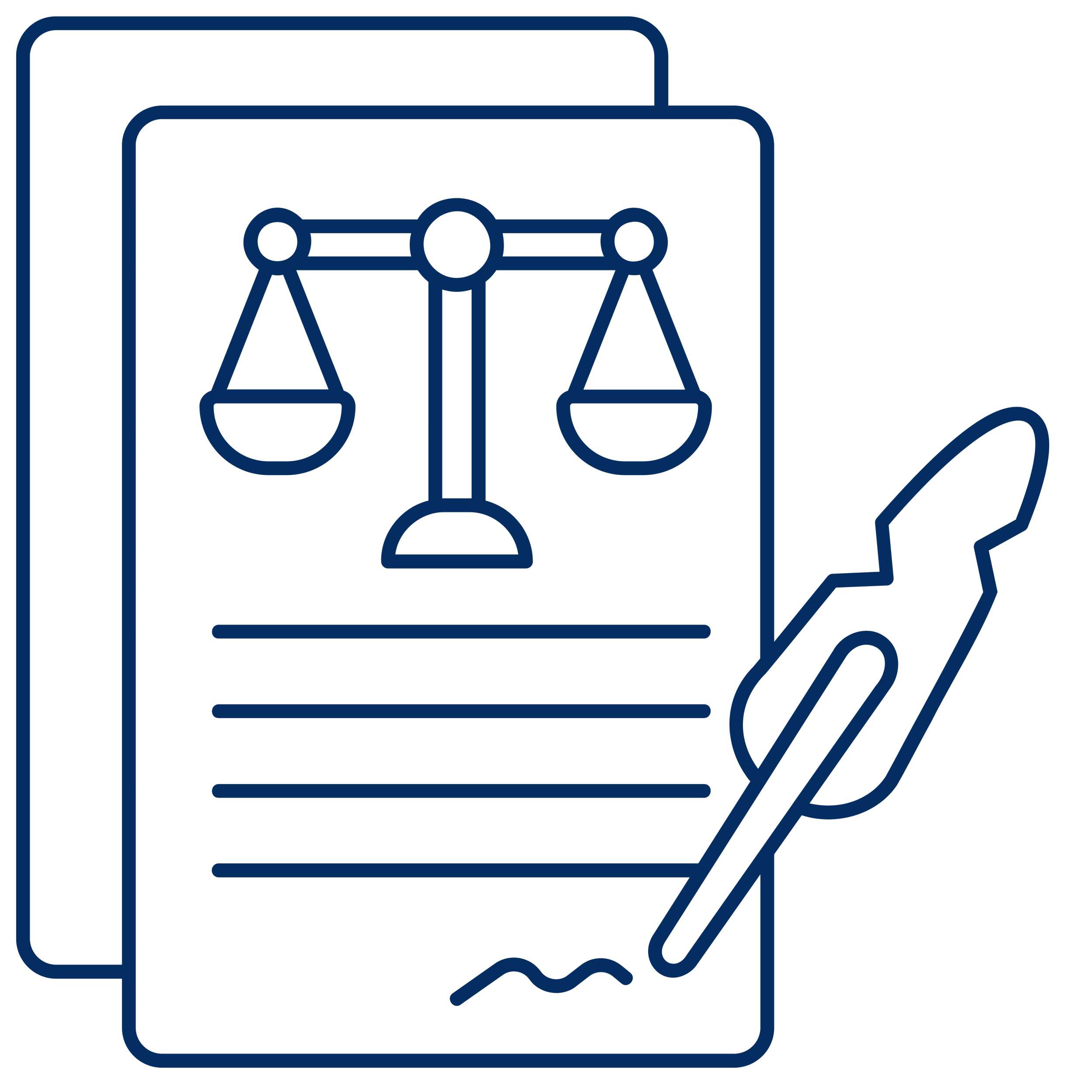 Outline icon of a legal document with a scale of justice, and a pen signing the document. Mediation services offered online and in-person in Houston.