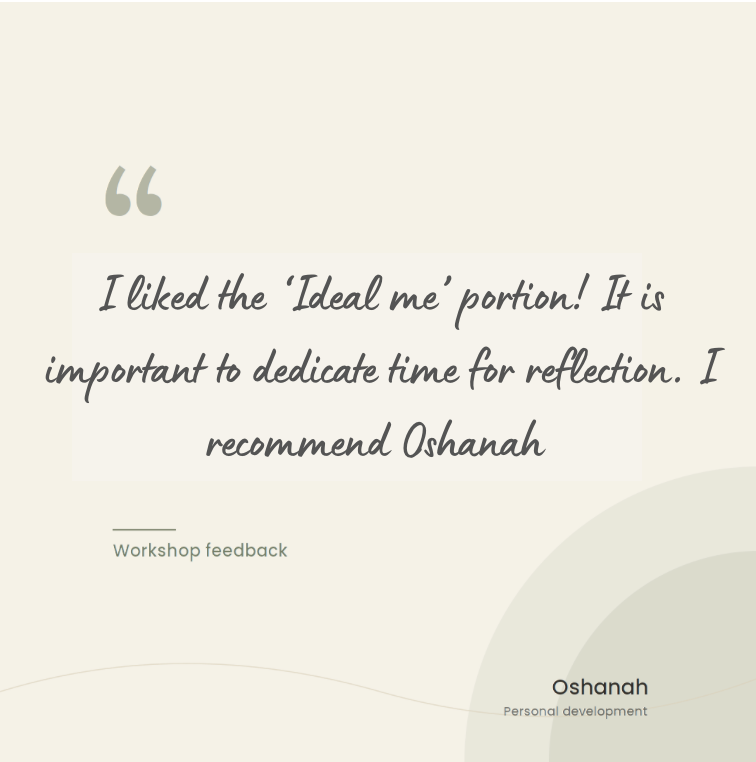 A quote about the importance of reflection and recommending Oshannah, related to personal development, on a light-colored background with subtle abstract shapes.