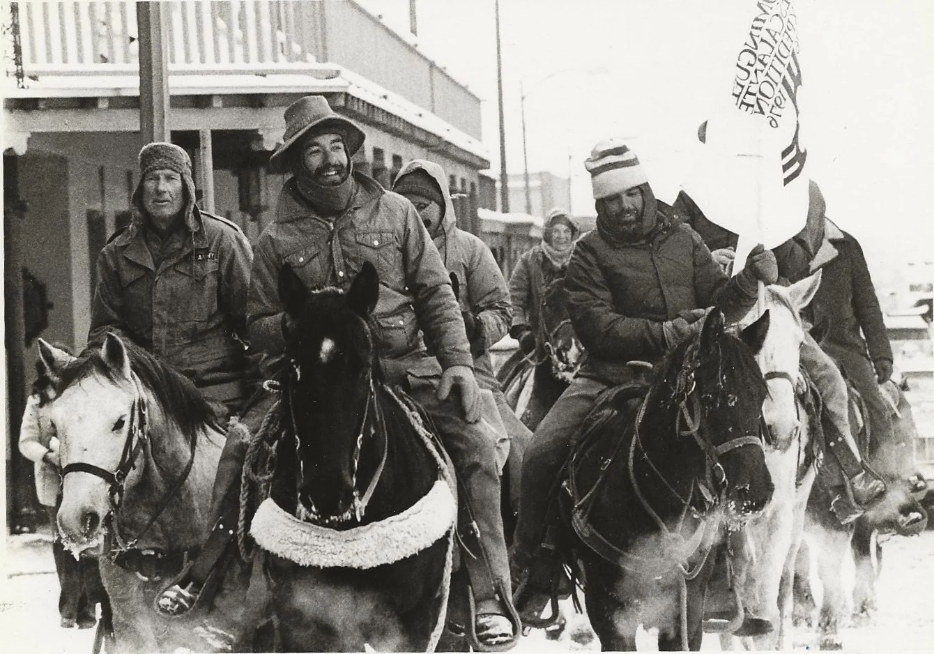 The final day, in a blizzard and -18°F weather, riding back into Santa Fe, NM. November 27, 1976.