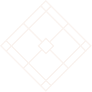 A white geometric pattern on a black background featuring interconnected lines forming squares and diamonds.