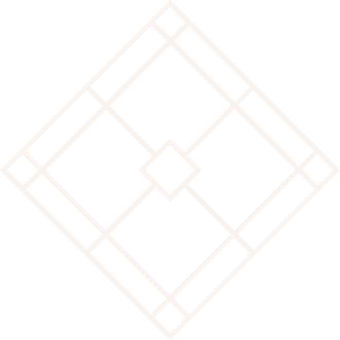 A geometric pattern of white lines forming squares and rectangles on black background, arranged in a diamond shape.