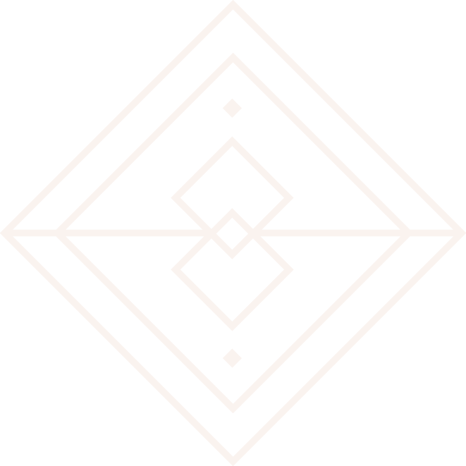 A black background with white geometric lines forming concentric diamonds, squares, and small diamonds inside the larger shapes.