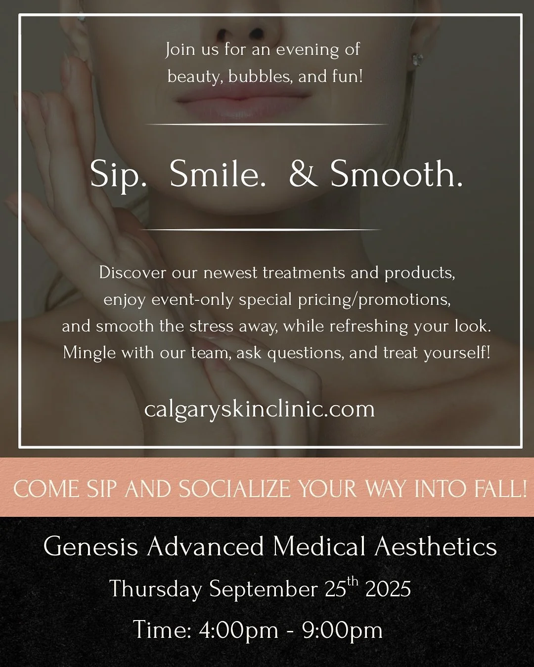 Come join us while we Sip, Smile, and Smooth our ways into fall! 

Chance to win, plus great discounts!💖