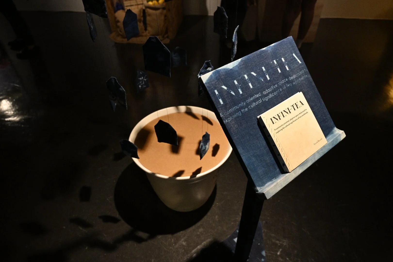 Final project in FIT museum, pedestal was wrapped in cyanotyped fabric and I bound an informational booklet