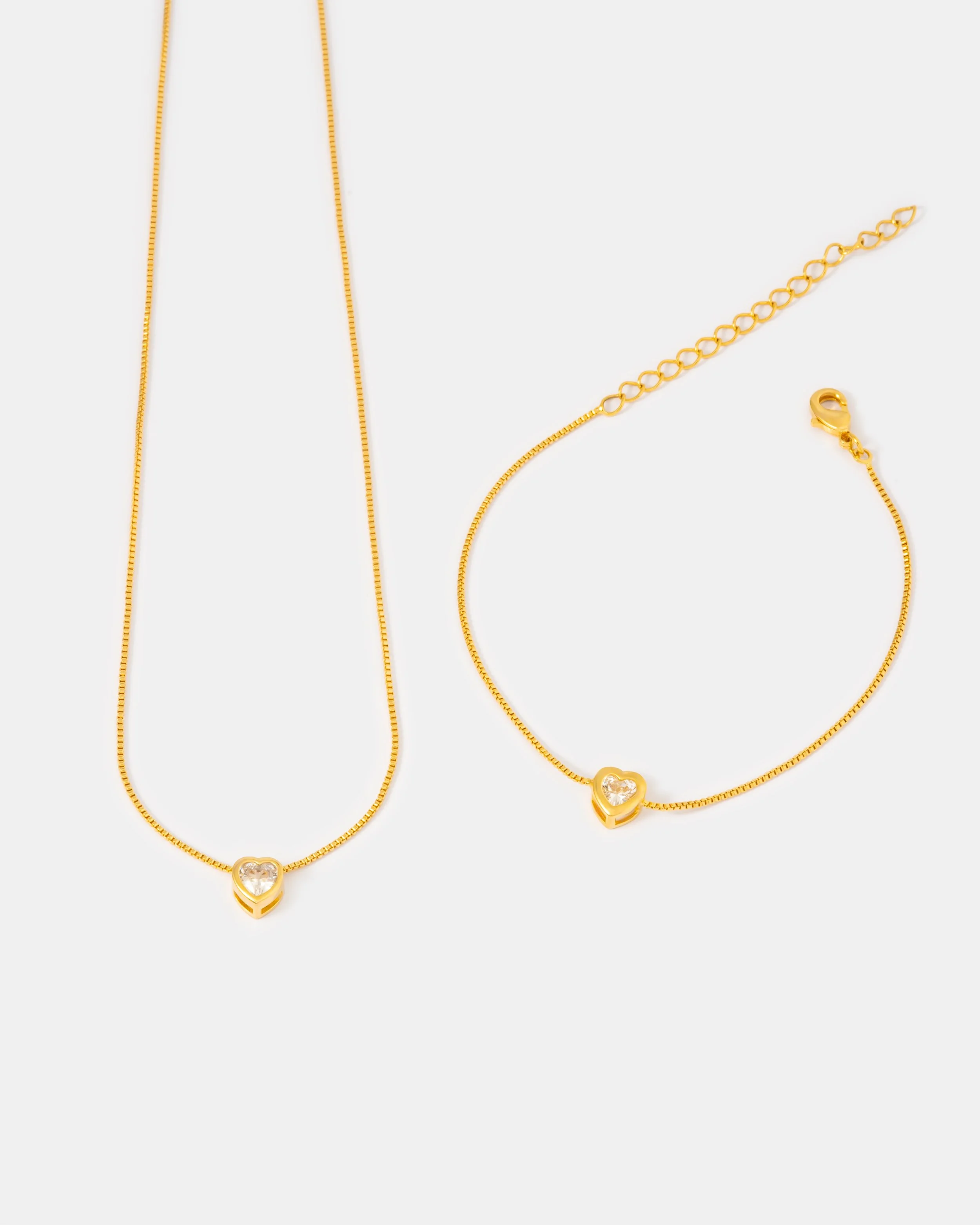 Combo Cadena Corazón Cristal + Pulsera Corazón Cristal