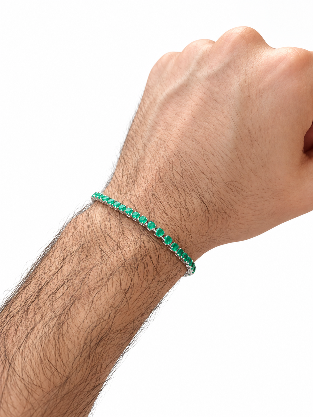 Pulsera Tennis con Circones Verdes en Plata