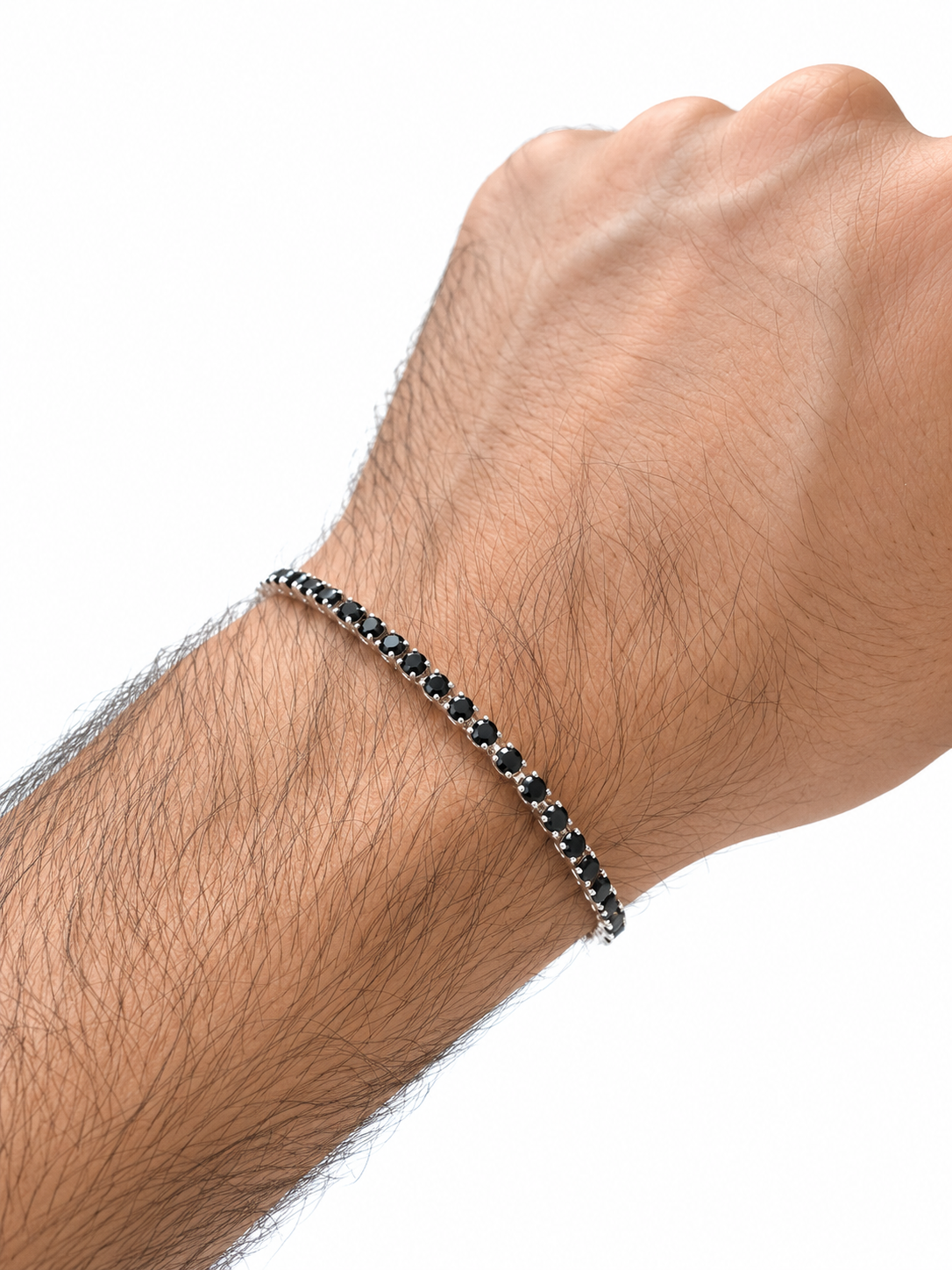 Pulsera tennis con circones negros en Plata