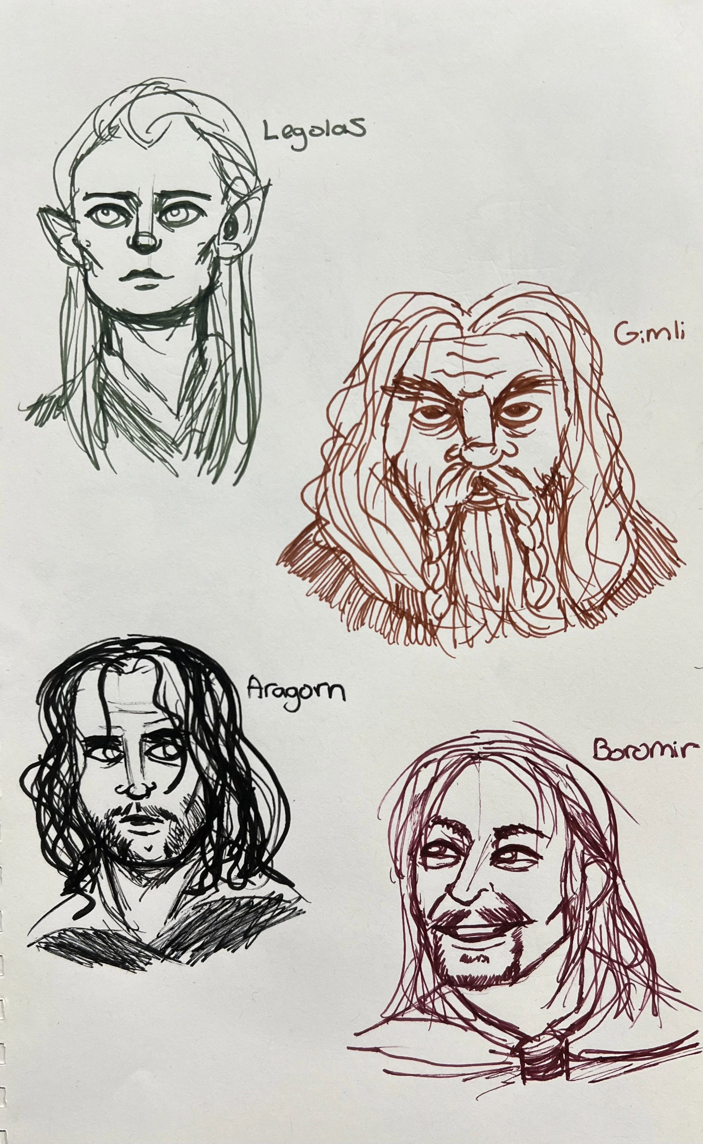 Ink Sketches of Lord of The Rings characters