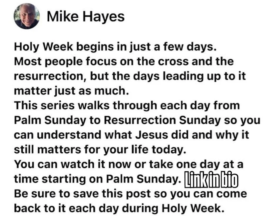 Holy Week is coming.

Most people focus on the cross and the resurrection
But what happened in the days leading up to it matters just as much

This series walks through each day from Palm Sunday to Resurrection Sunday
So you can understand what Jesus