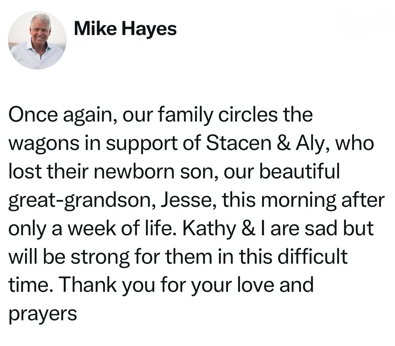 Thank you for your love and prayers.
