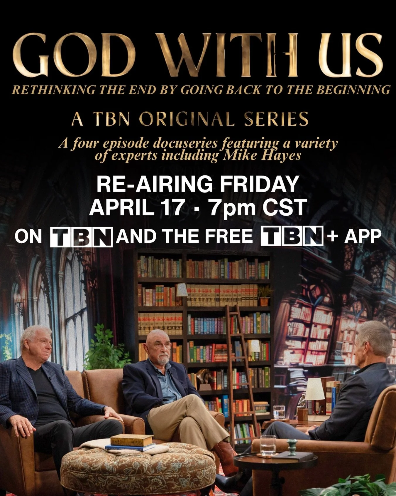 If you missed episodes 1 and 2 of God With Us, you can watch them now on the TBN+ app.

Parts 3 and 4 are re-airing this Friday at 7pm CST on TBN.