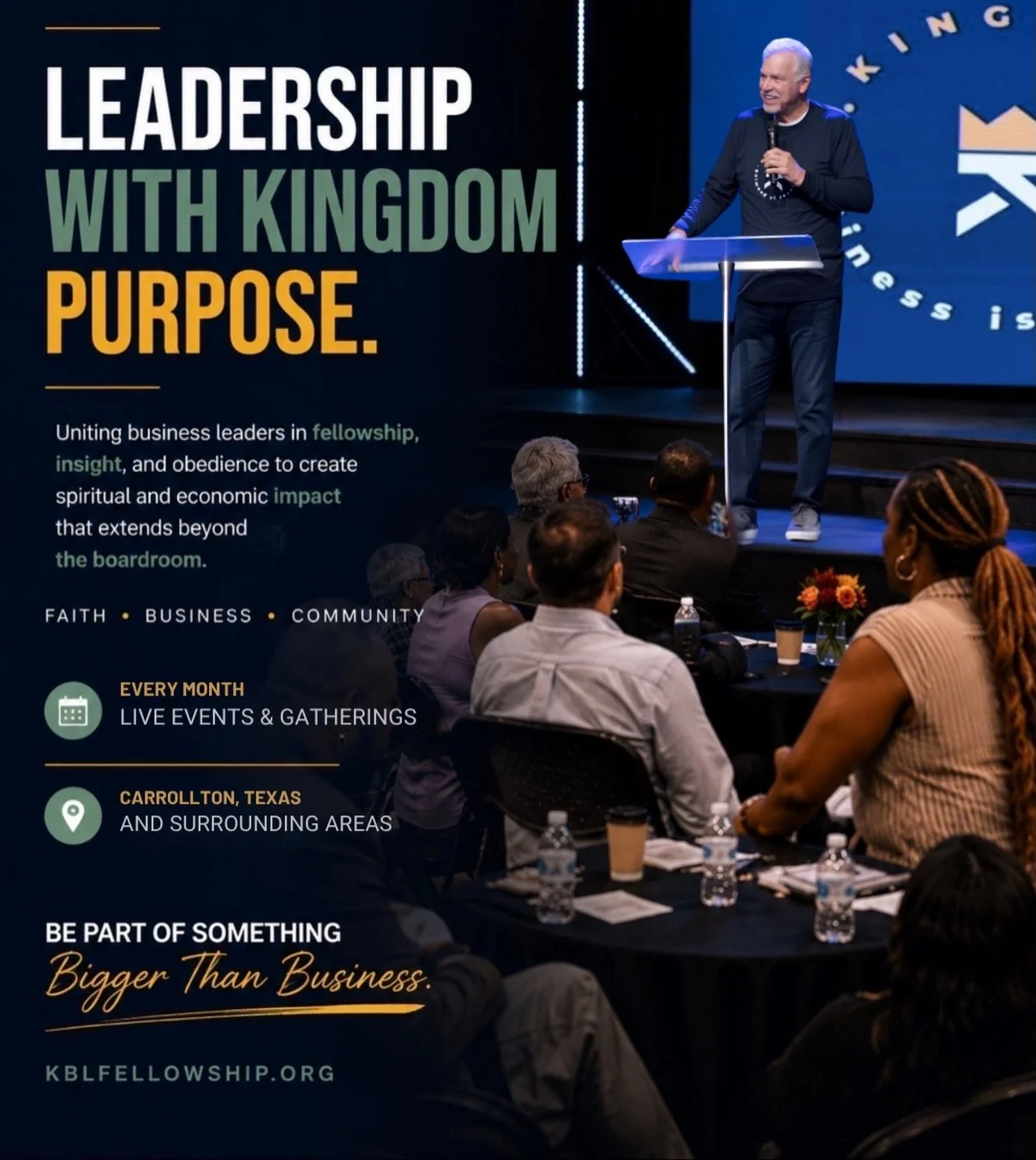 Have you heard?

If you own or manage a business and are a Kingdom-minded leader, you are invited to this Thursday&rsquo;s KBLF (Kingdom Business Leaders Fellowship) Luncheon. 

11:30-1:00 p.m. @ Covenant Carrollton. 

I&rsquo;d love to see you there
