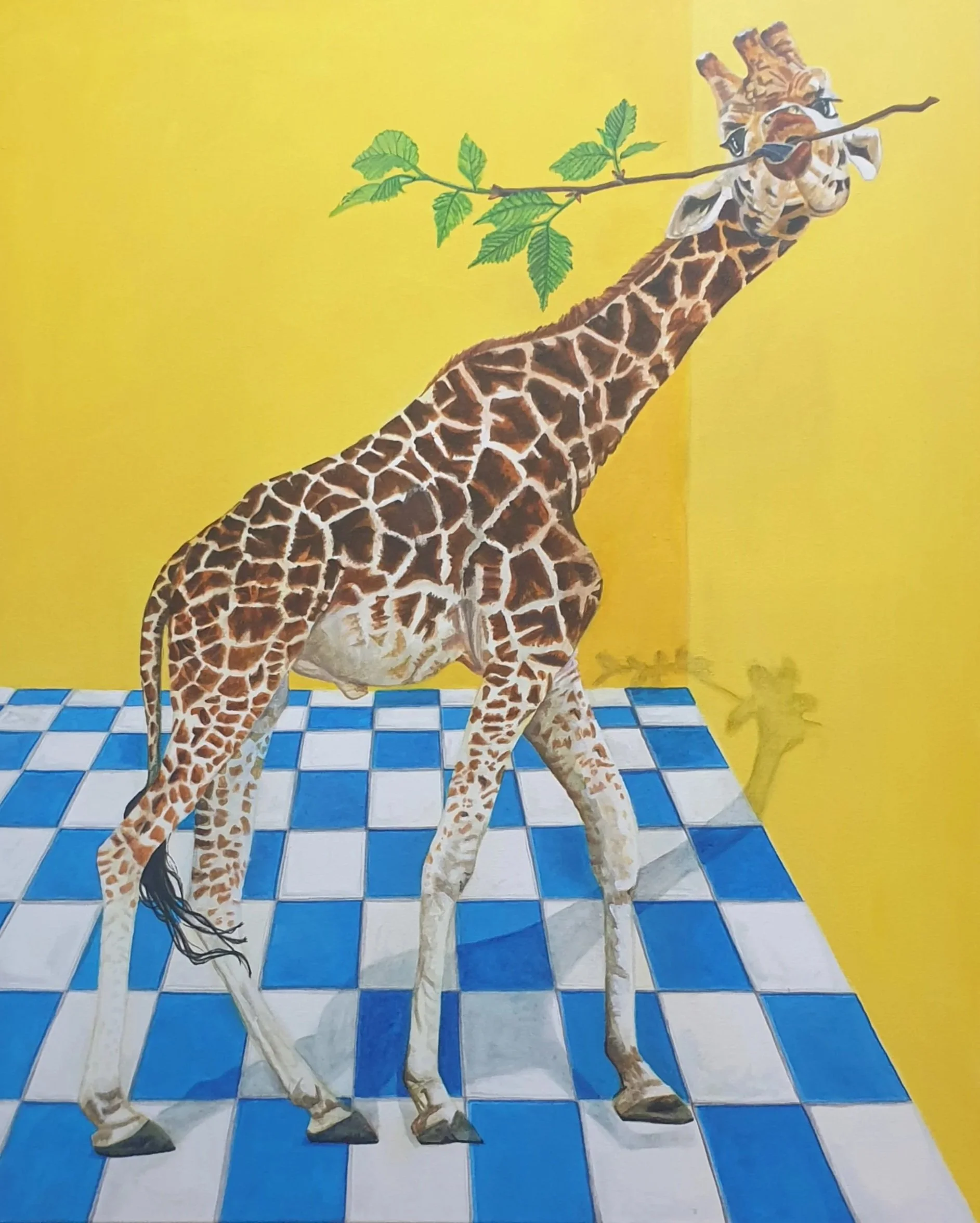'Giraffe on Tiles', 
76 x 61 cm, acrylic on box canvas.