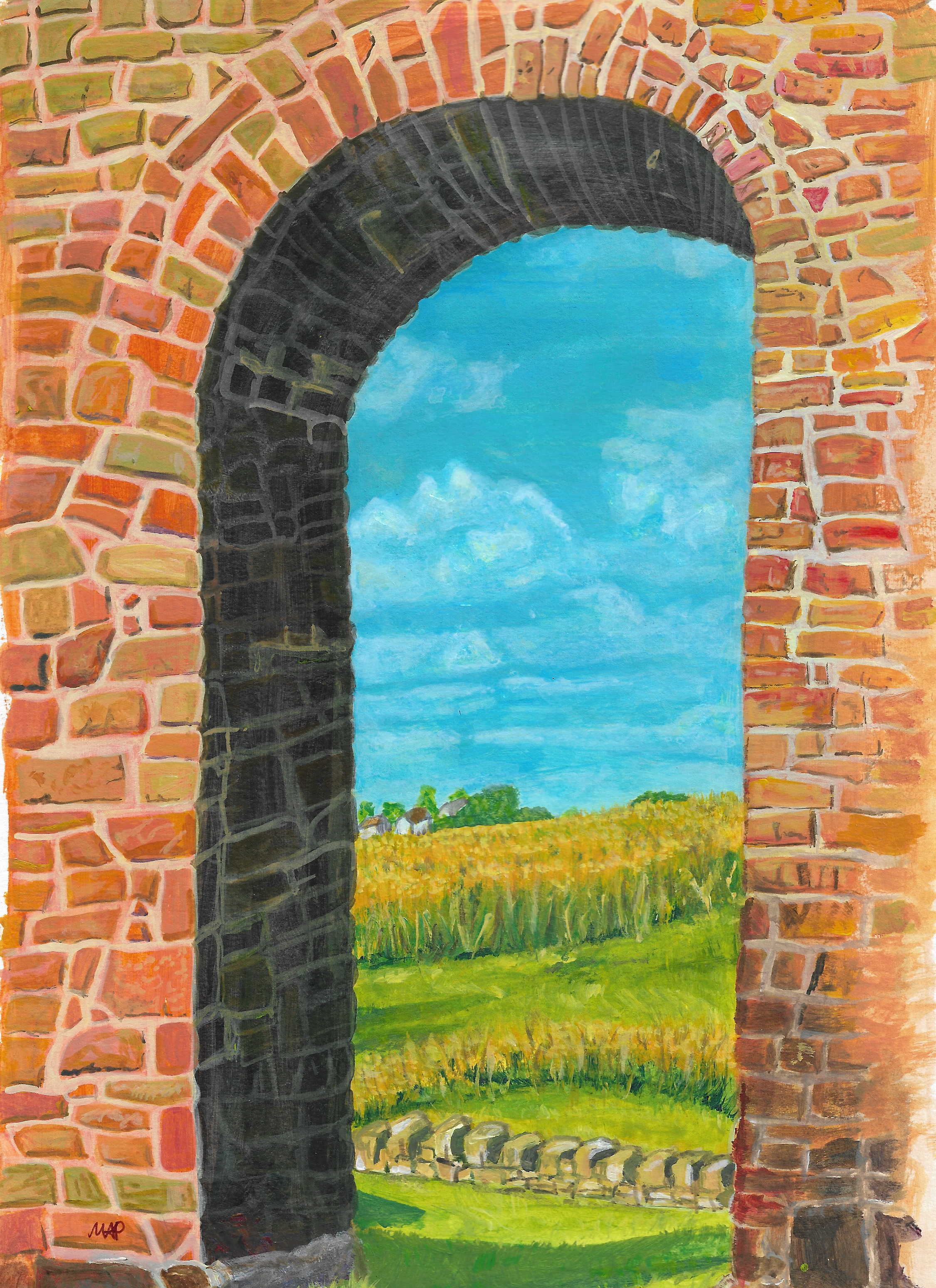 'View through the Arch', 
acrylic on paper.