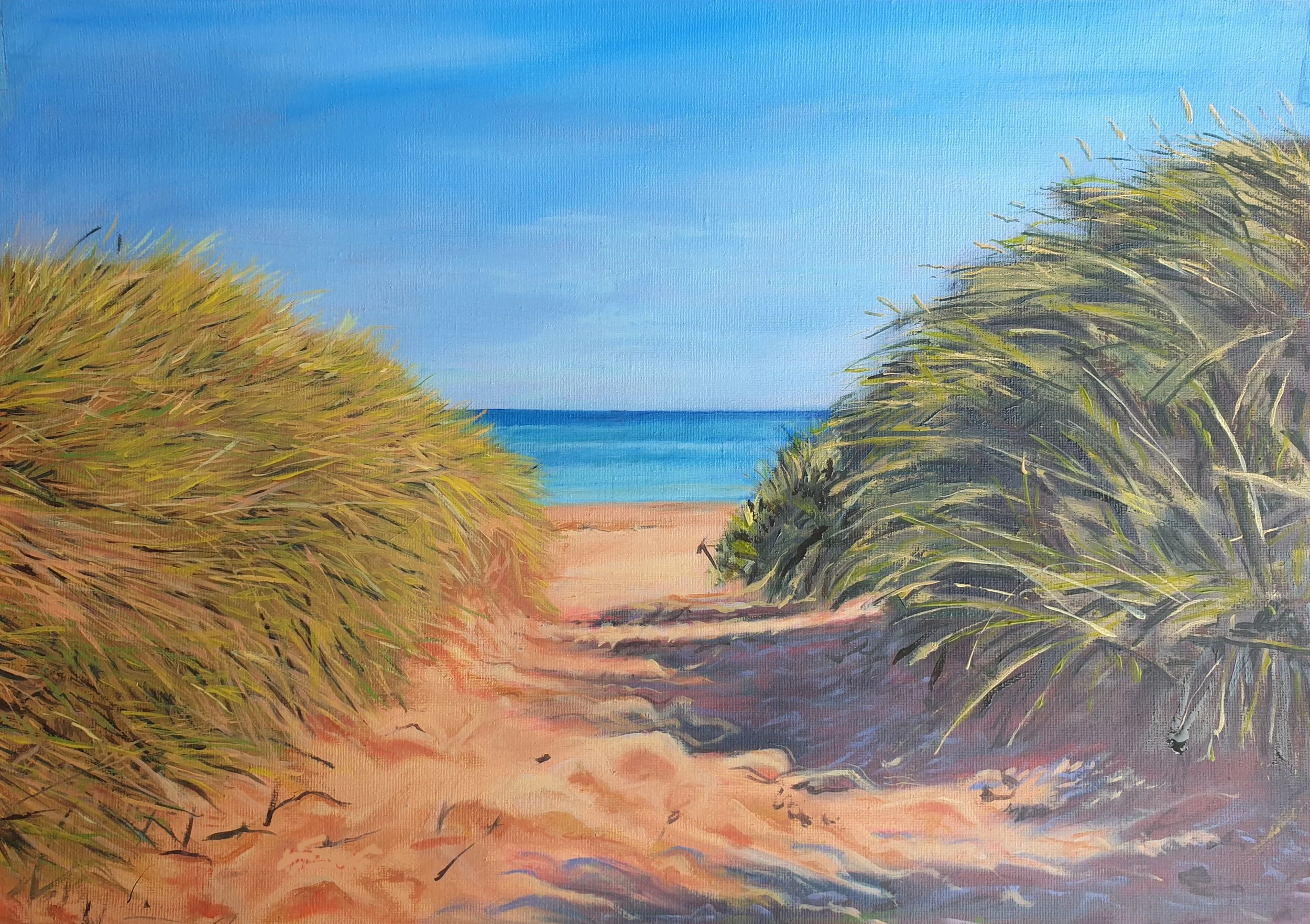 'In the Dunes', 
oil on canvas.