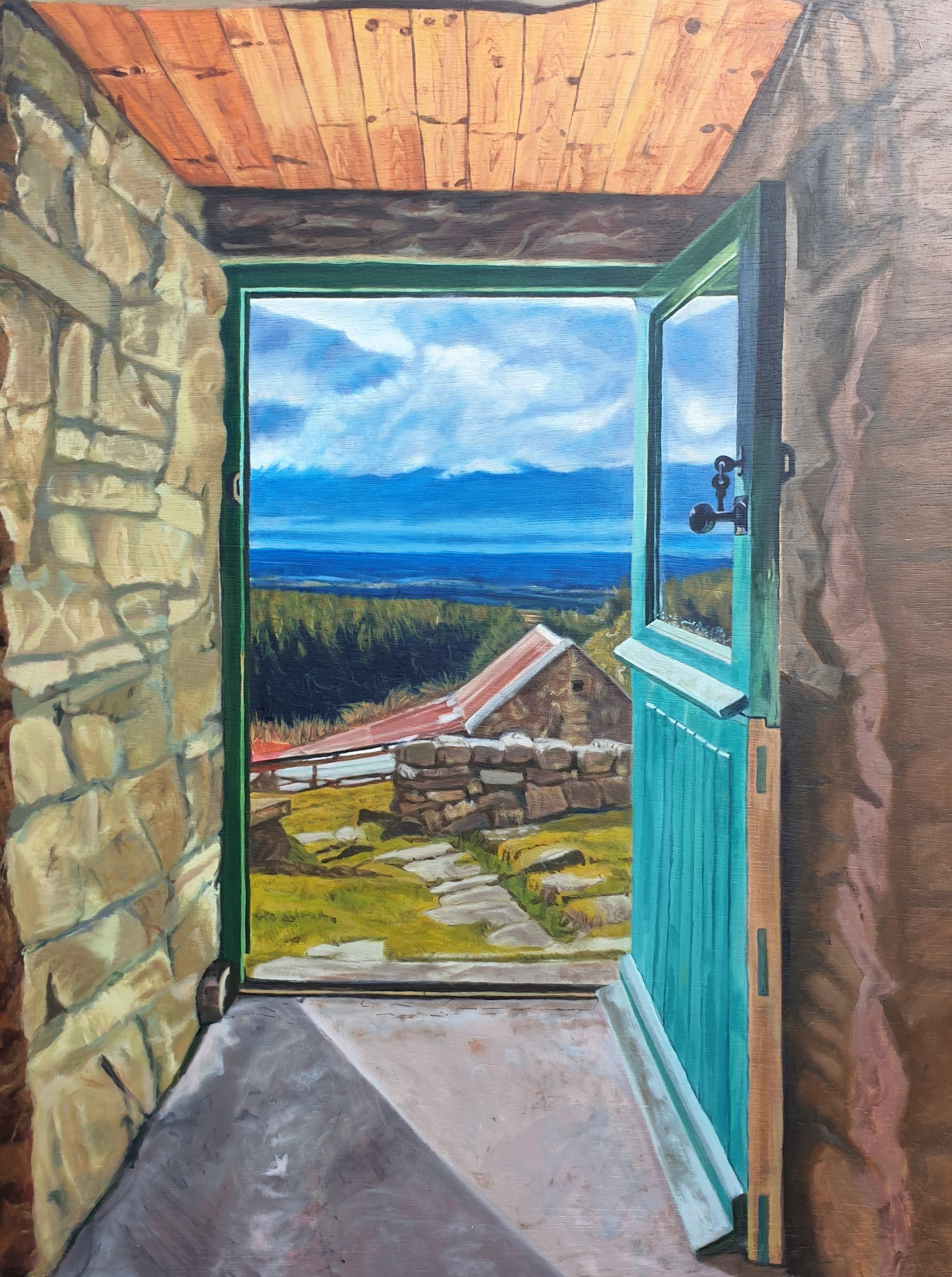 'Leitrim View', 
framed size 78 x 61 cm, oil on wood.