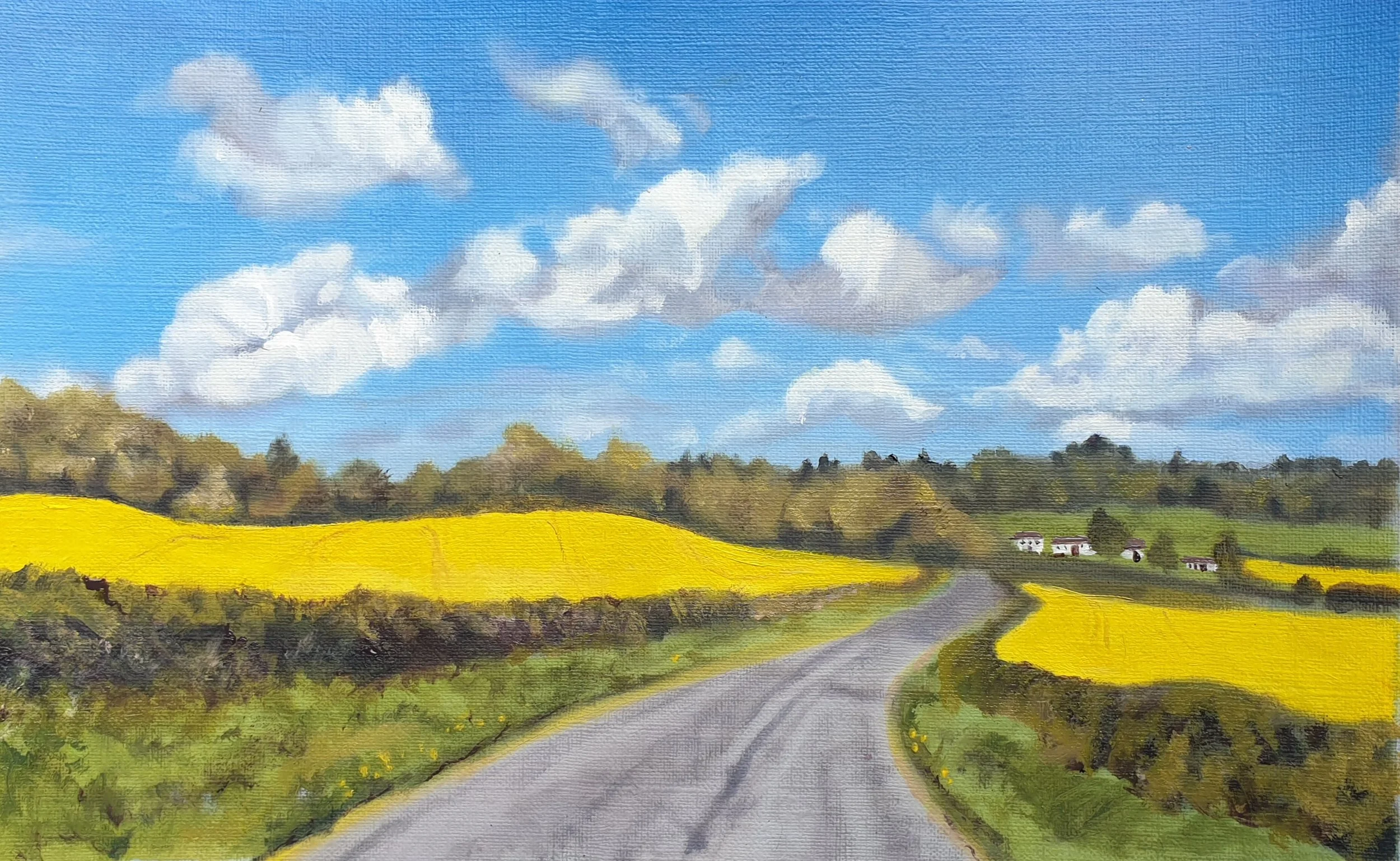 'Rapeseed Field, Lickey', 
framed size 35 x 26 cm, oil on paper.