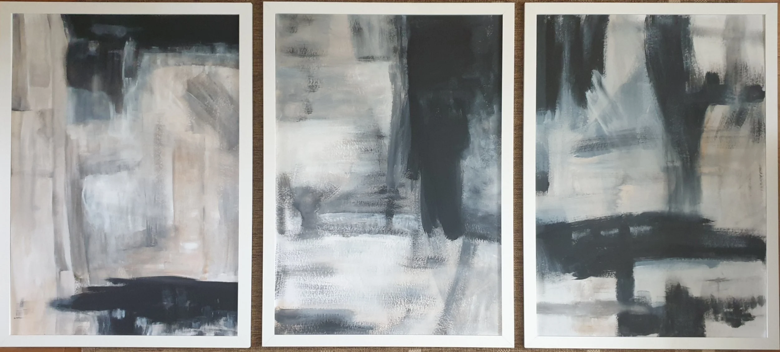 Nitro I, II & III, 
3x A1, acrylic on card, framed.