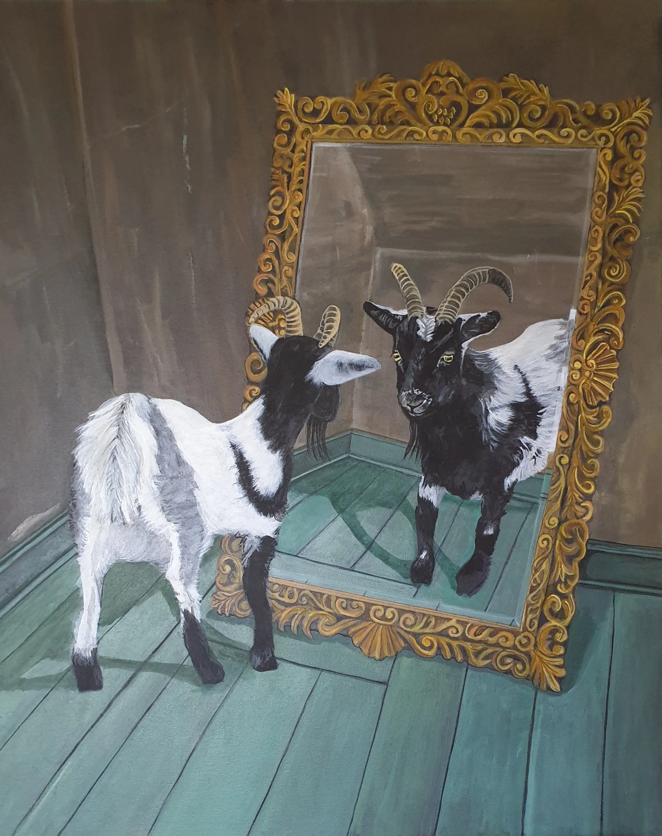 'Goat in the Looking Glass', 
Size A1, acrylic on canvas. SOLD
