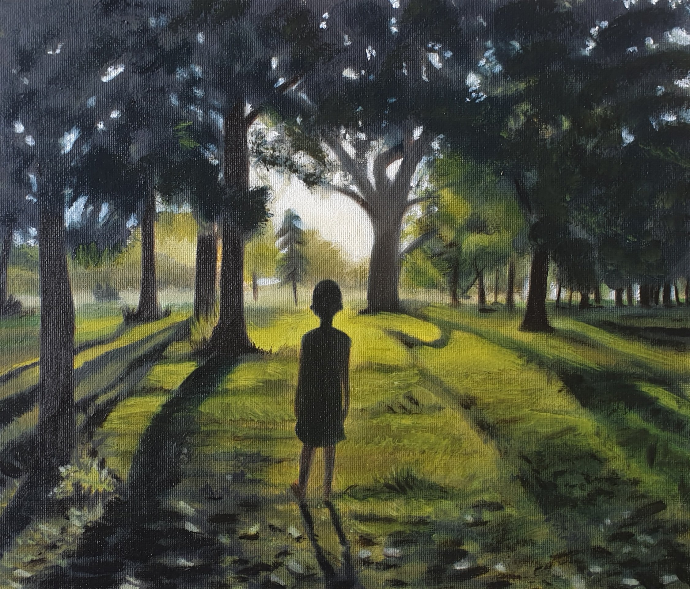'Into the Light', 
framed, oil on canvas.